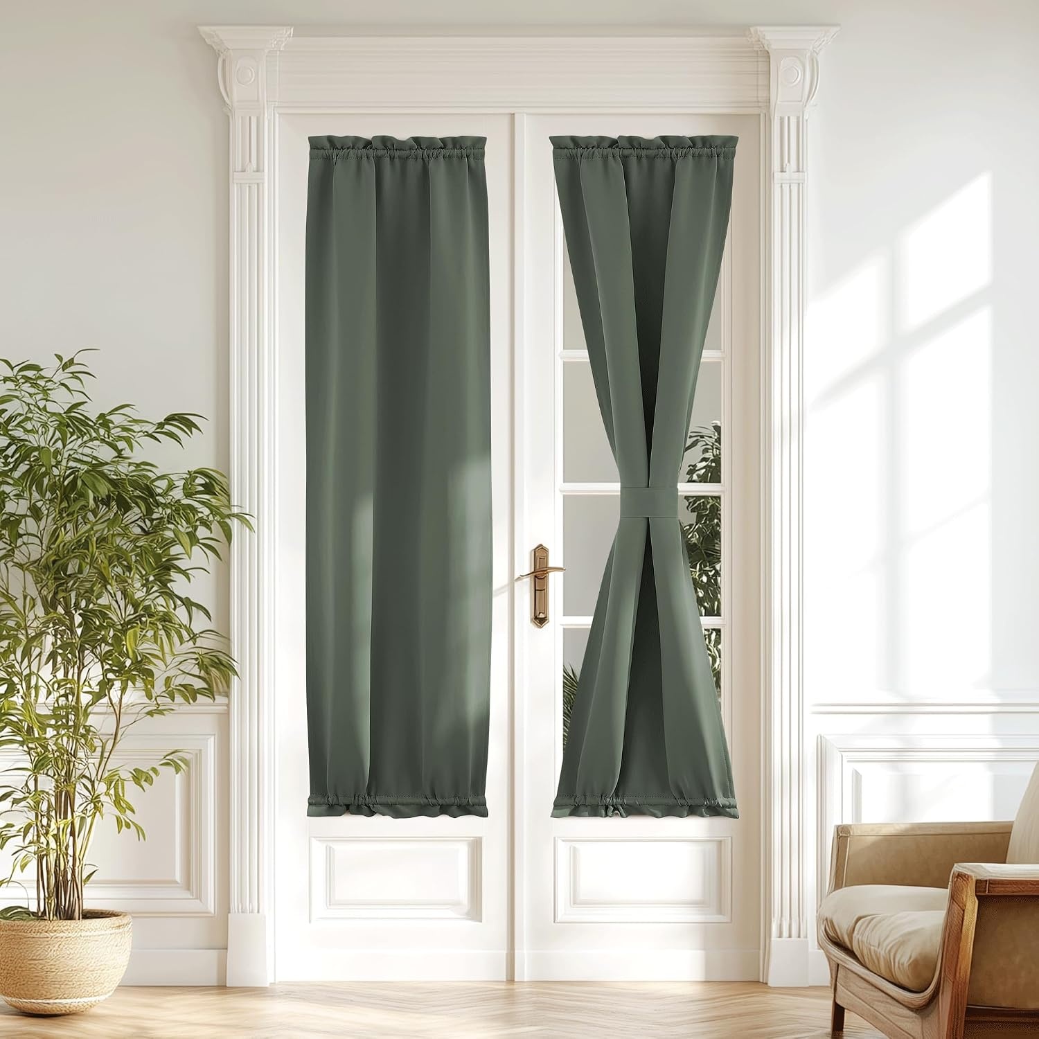 image:imageNICETOWN Stone Blue Blackout Door Curtains with Tieback for French WindowDark Mallard