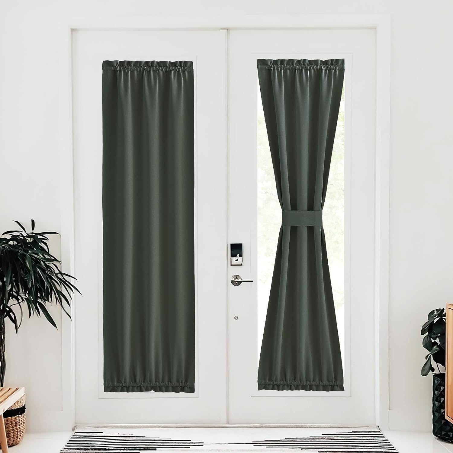 image:imageNICETOWN Stone Blue Blackout Door Curtains with Tieback for French WindowDark Mallard