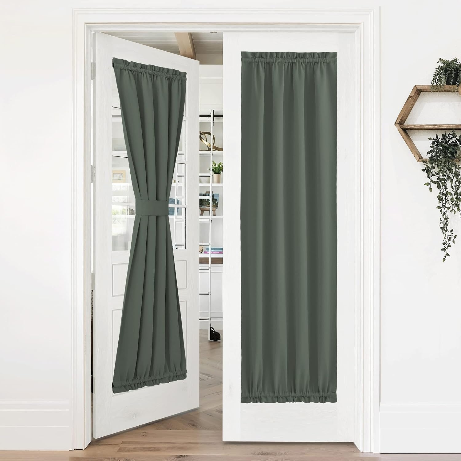 image:imageNICETOWN Stone Blue Blackout Door Curtains with Tieback for French WindowDark Mallard