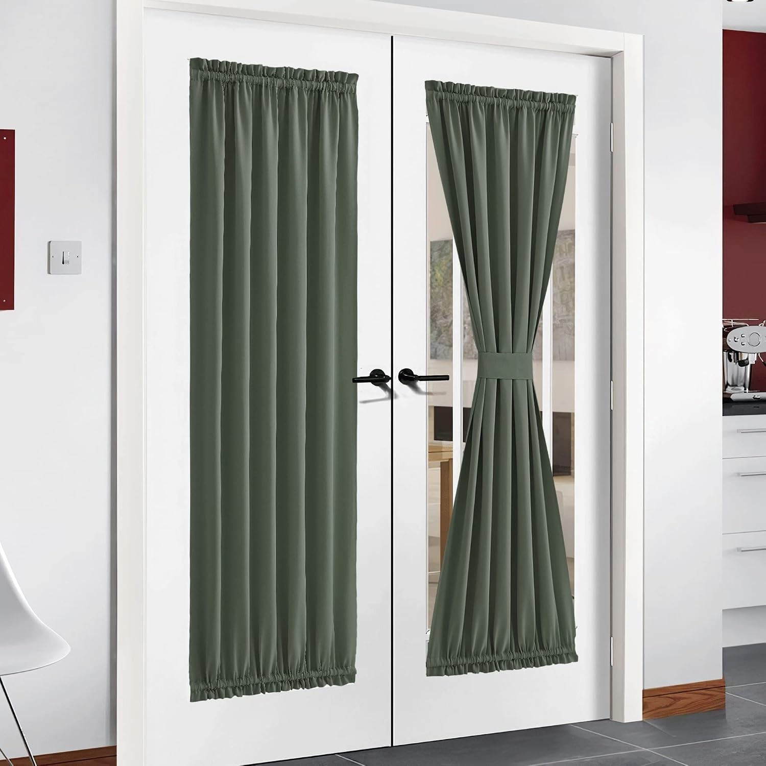 image:imageNICETOWN Stone Blue Blackout Door Curtains with Tieback for French WindowDark Mallard
