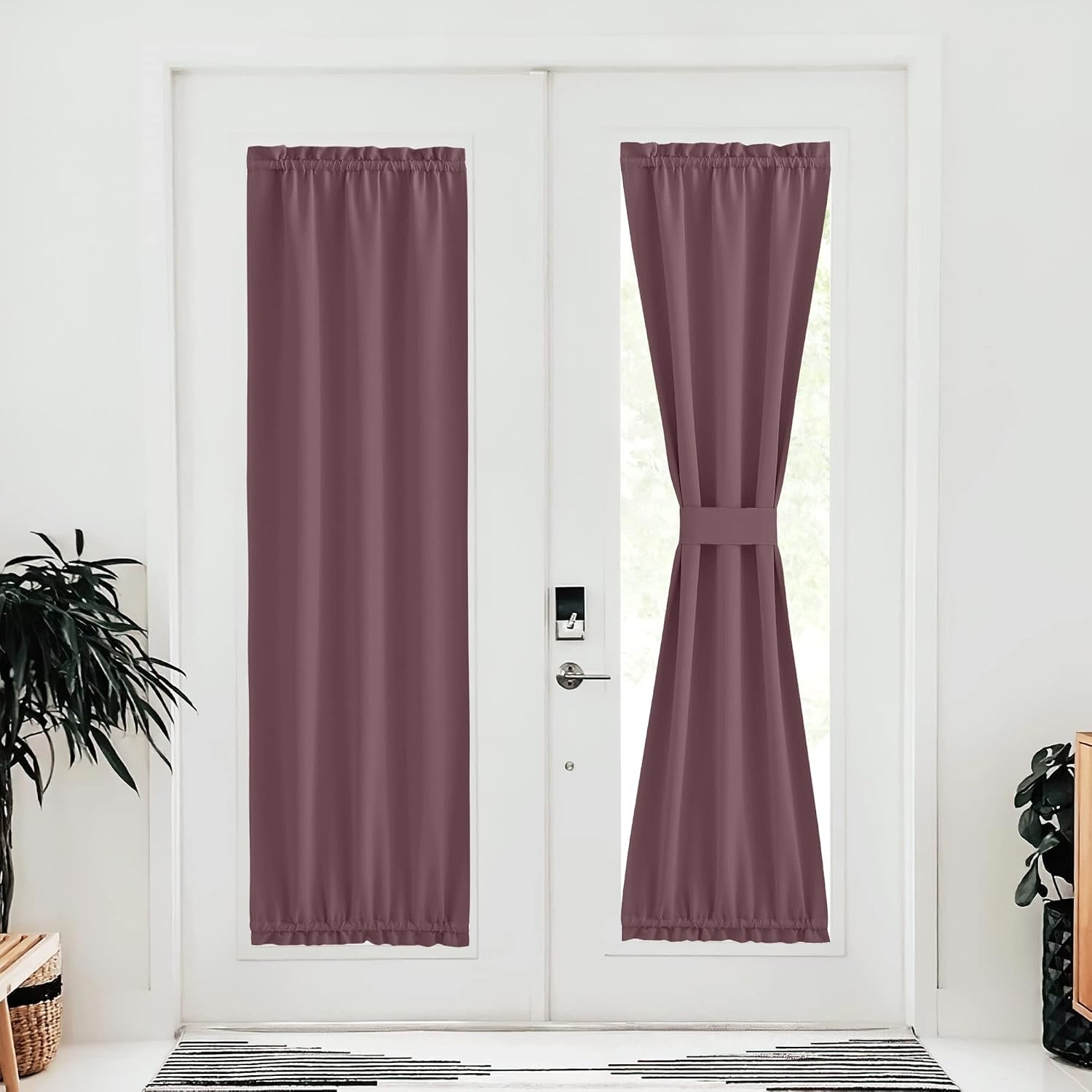 image:imageNICETOWN Stone Blue Blackout Door Curtains with Tieback for French WindowDry Rose