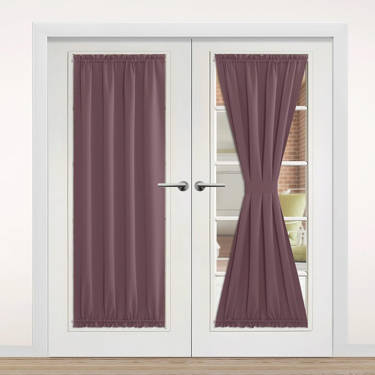 image:imageNICETOWN Stone Blue Blackout Door Curtains with Tieback for French WindowDry Rose