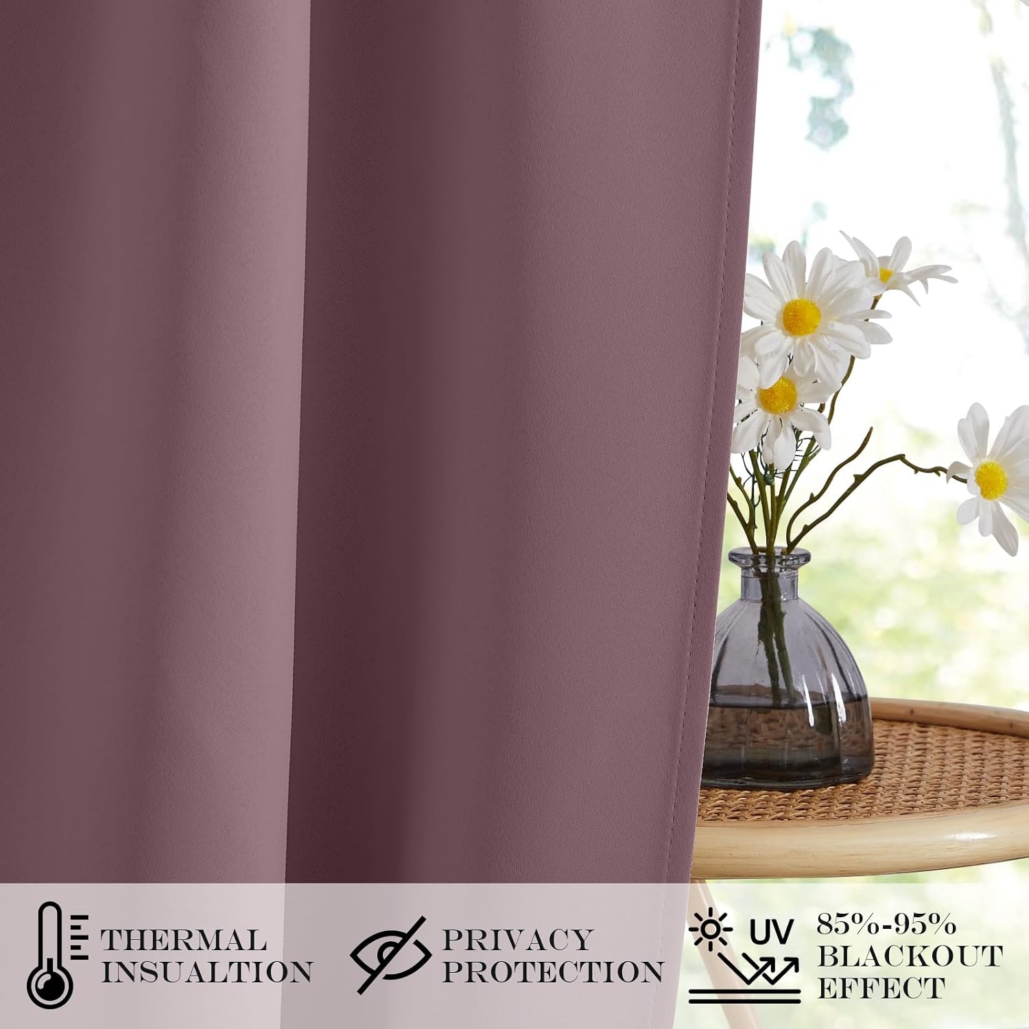 image:imageNICETOWN Stone Blue Blackout Door Curtains with Tieback for French WindowDry Rose