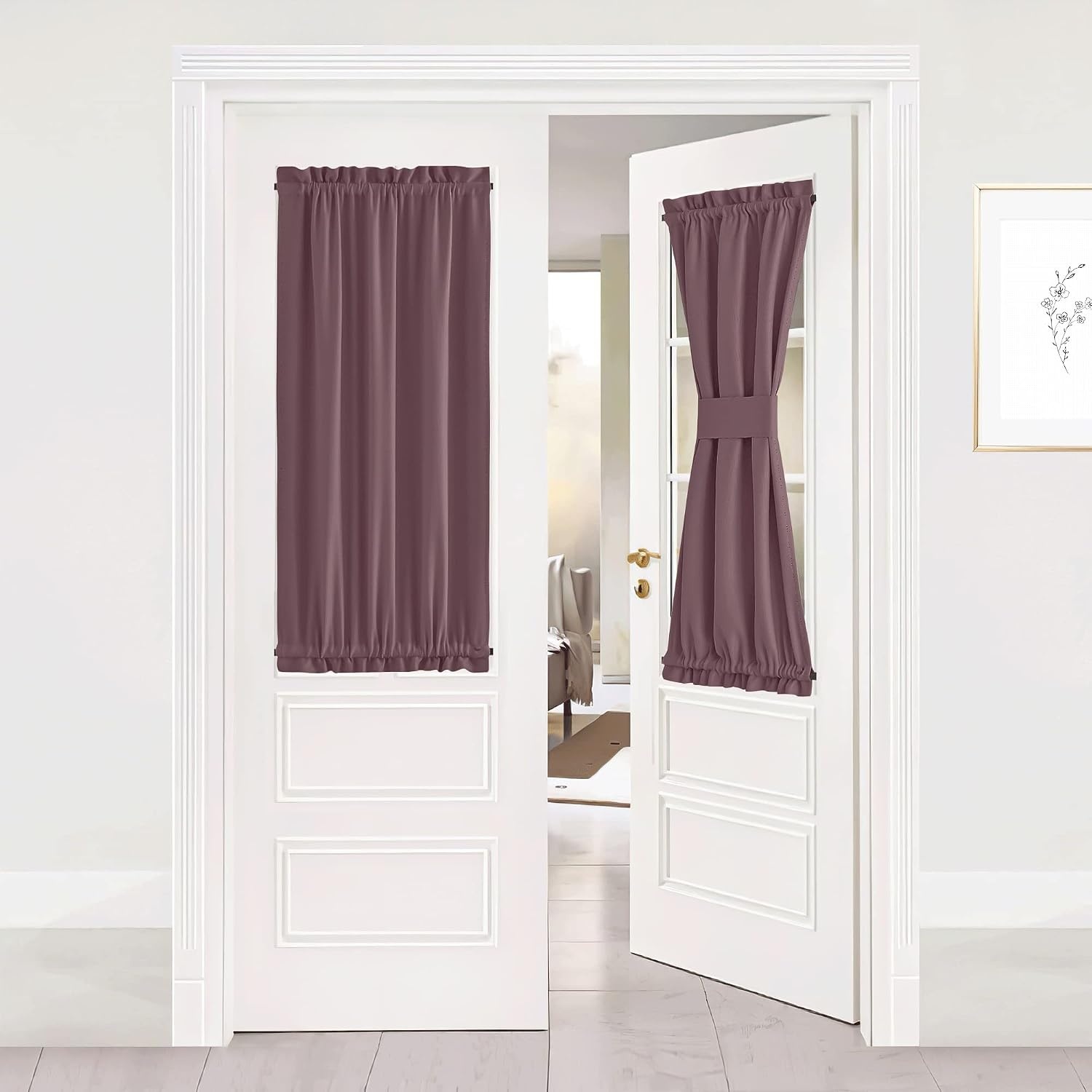 image:imageNICETOWN Stone Blue Blackout Door Curtains with Tieback for French WindowDry Rose