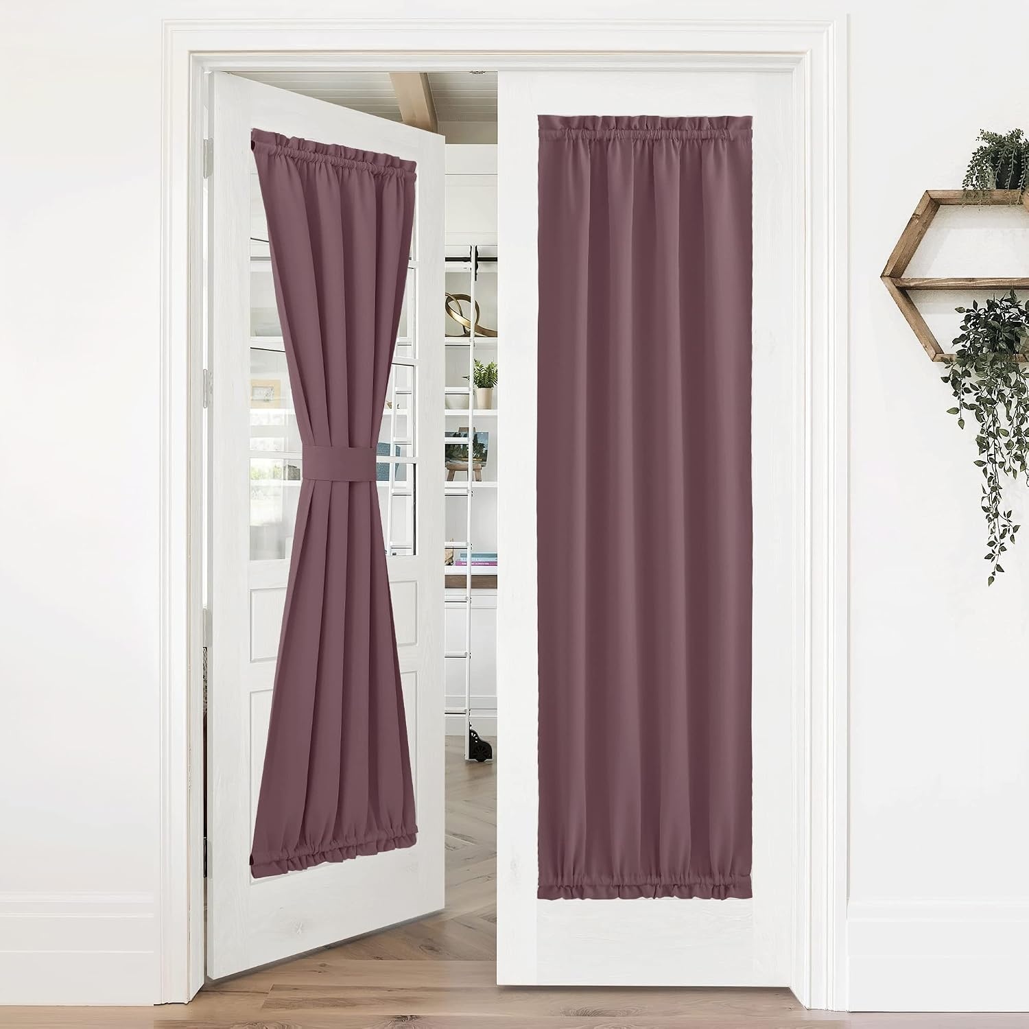 image:imageNICETOWN Stone Blue Blackout Door Curtains with Tieback for French WindowDry Rose
