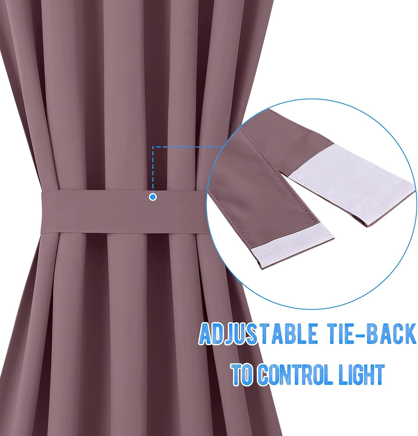 image:imageNICETOWN Stone Blue Blackout Door Curtains with Tieback for French WindowDry Rose