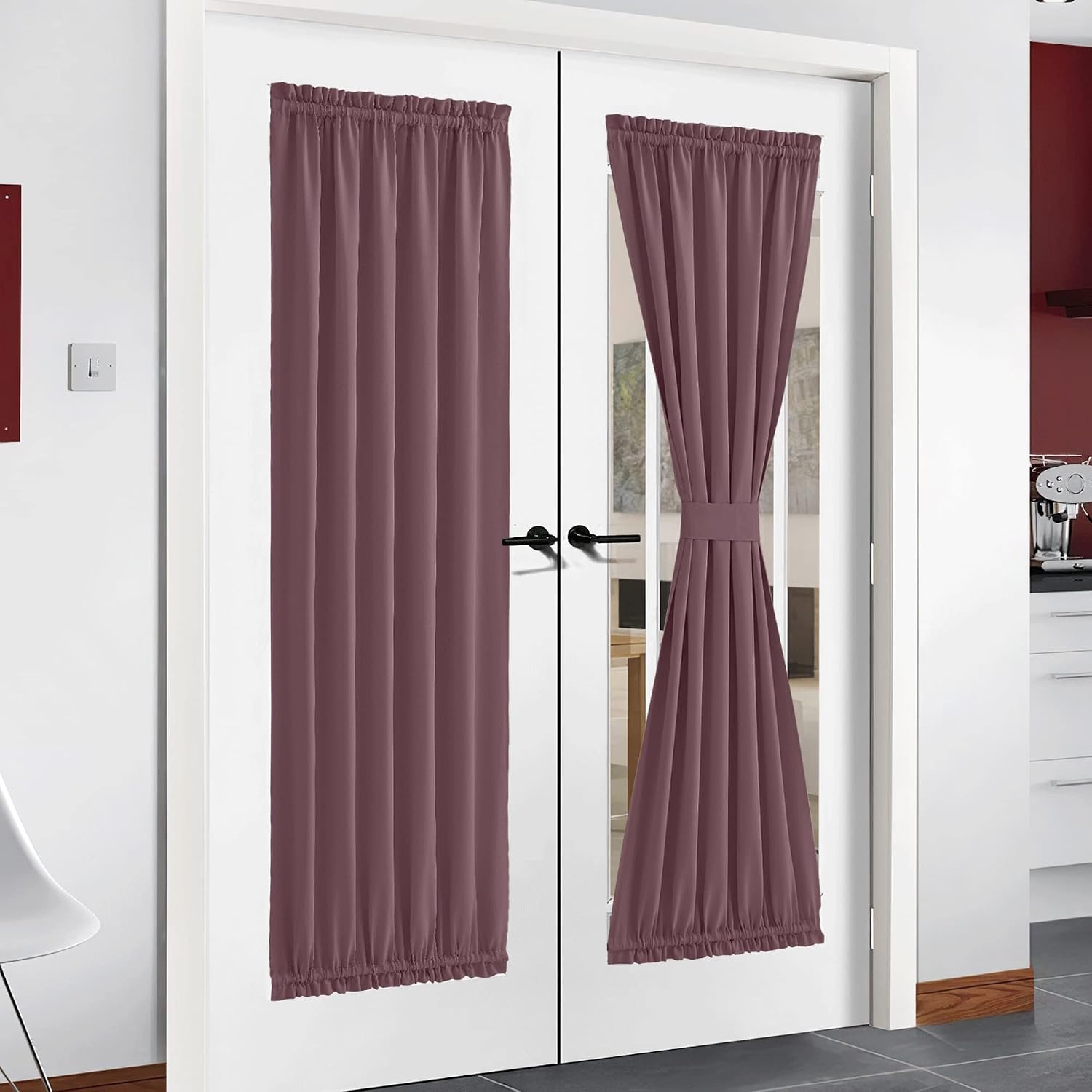 image:imageNICETOWN Stone Blue Blackout Door Curtains with Tieback for French WindowDry Rose