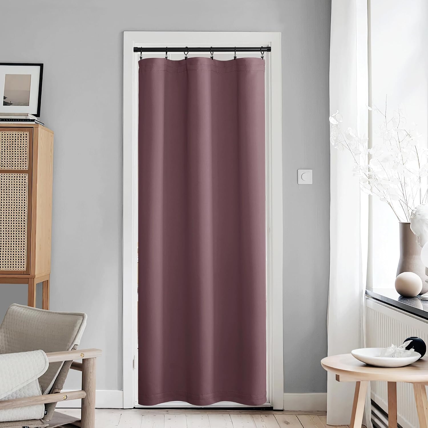 image:imageNICETOWN Stone Blue Blackout Door Curtains with Tieback for French WindowDry Rose