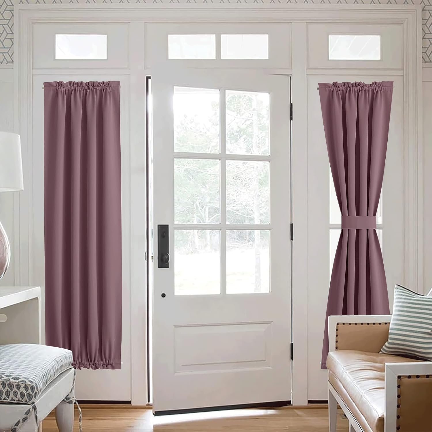 image:imageNICETOWN Stone Blue Blackout Door Curtains with Tieback for French WindowDry Rose