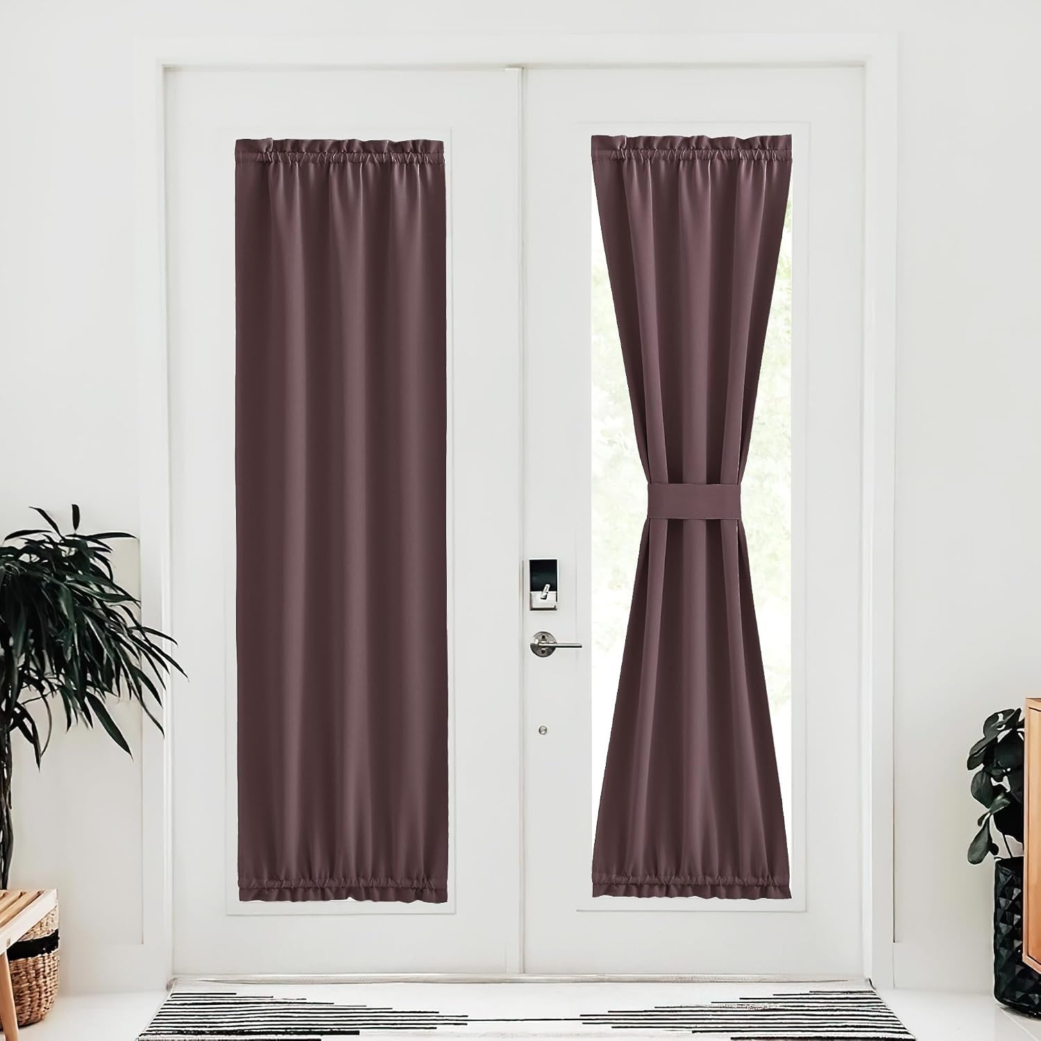 image:imageNICETOWN Stone Blue Blackout Door Curtains with Tieback for French WindowDry Rose