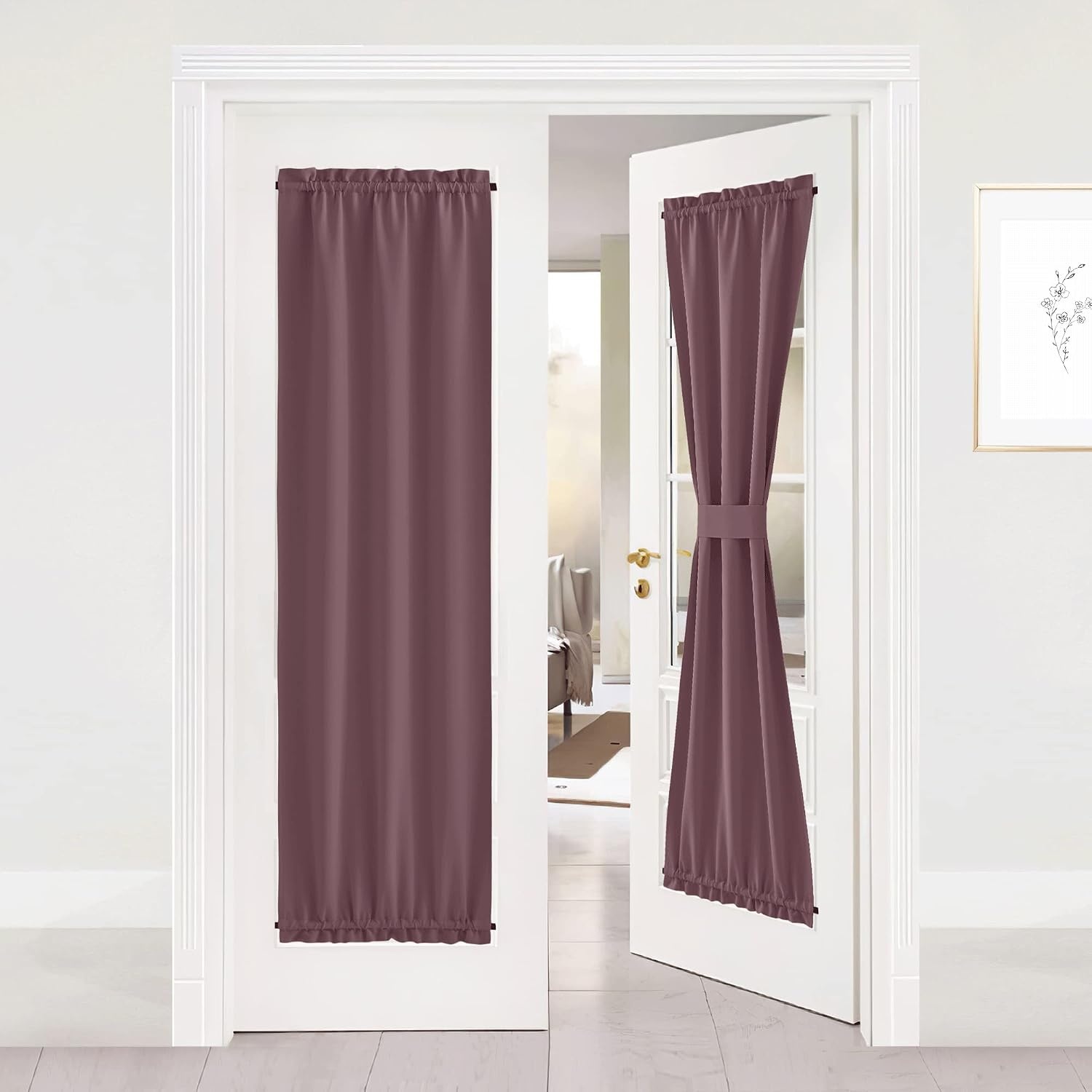 image:imageNICETOWN Stone Blue Blackout Door Curtains with Tieback for French WindowDry Rose