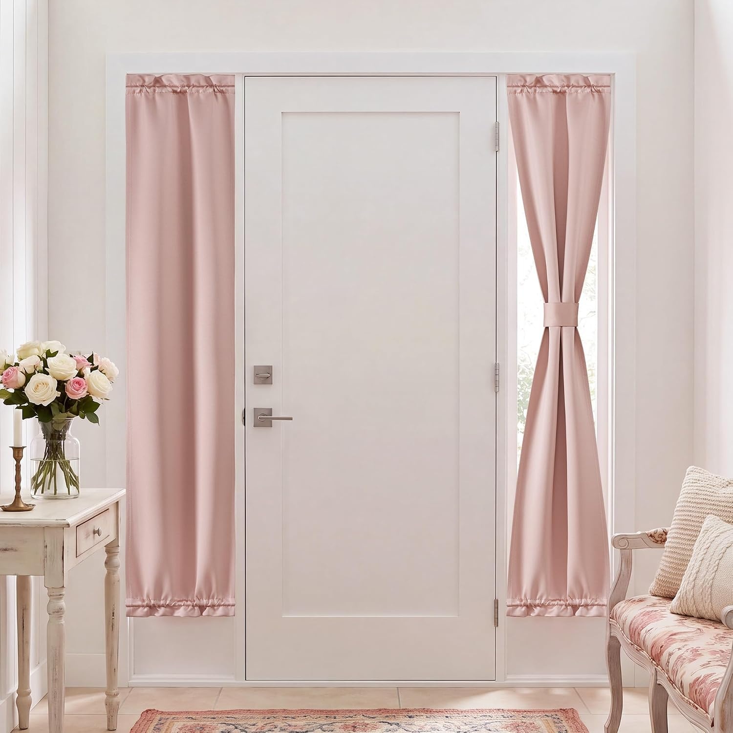 image:imageNICETOWN Stone Blue Blackout Door Curtains with Tieback for French WindowDusty Pink