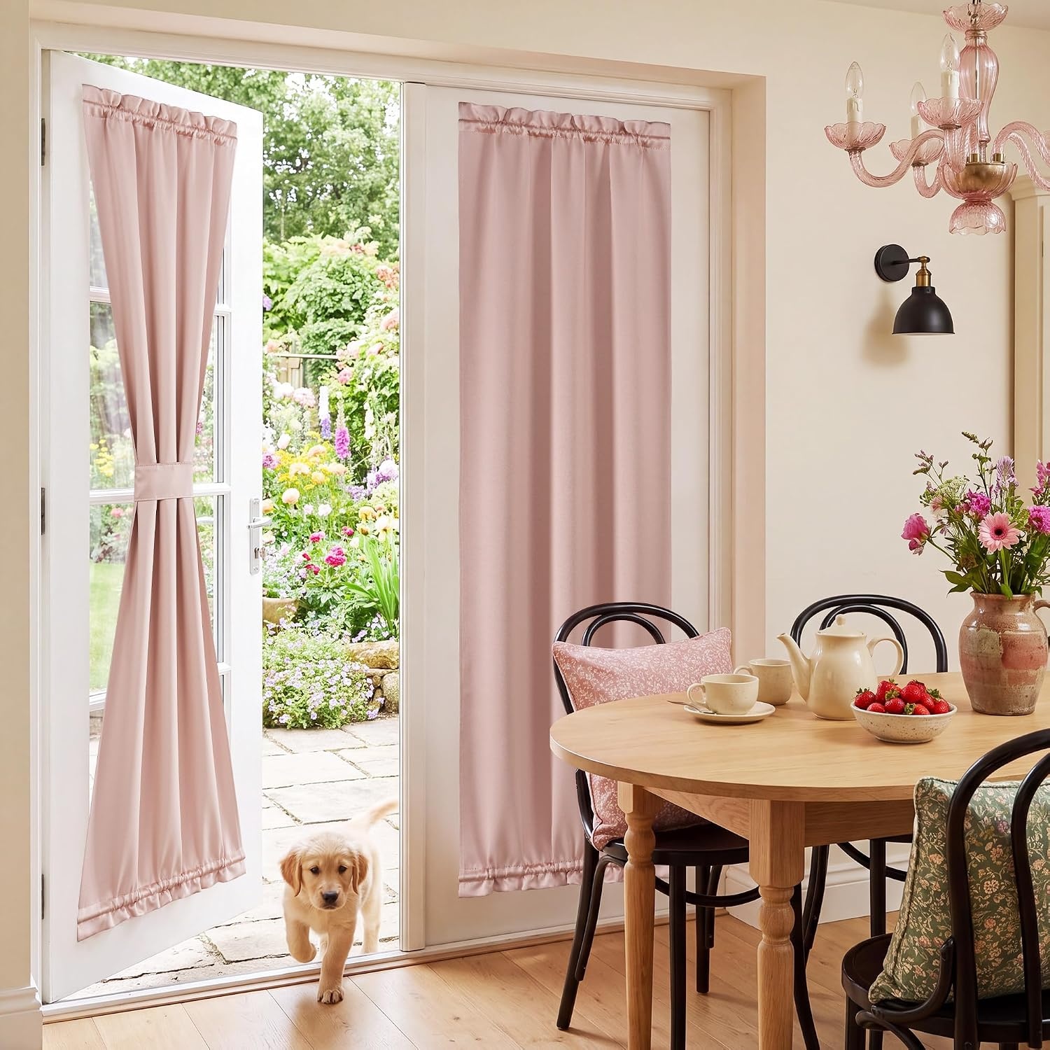 image:imageNICETOWN Stone Blue Blackout Door Curtains with Tieback for French WindowDusty Pink