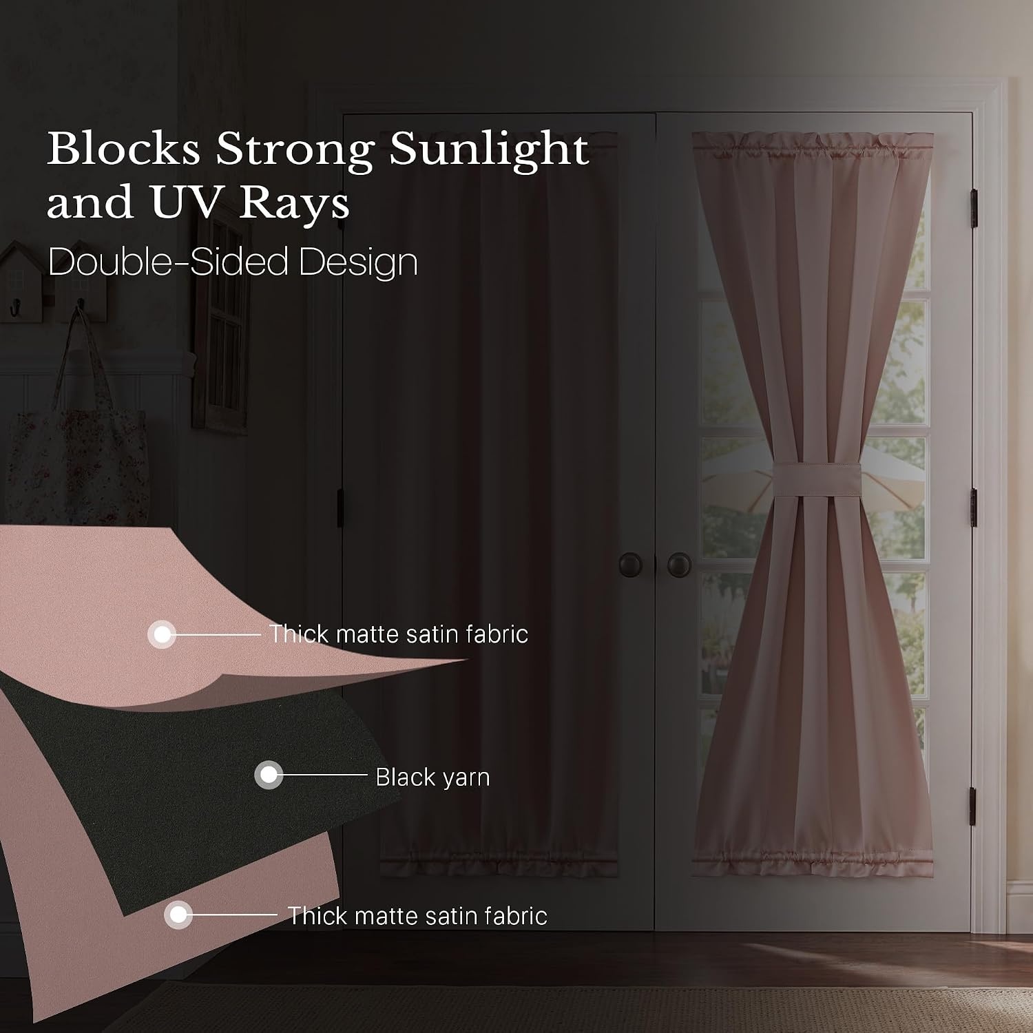 image:imageNICETOWN Stone Blue Blackout Door Curtains with Tieback for French WindowDusty Pink