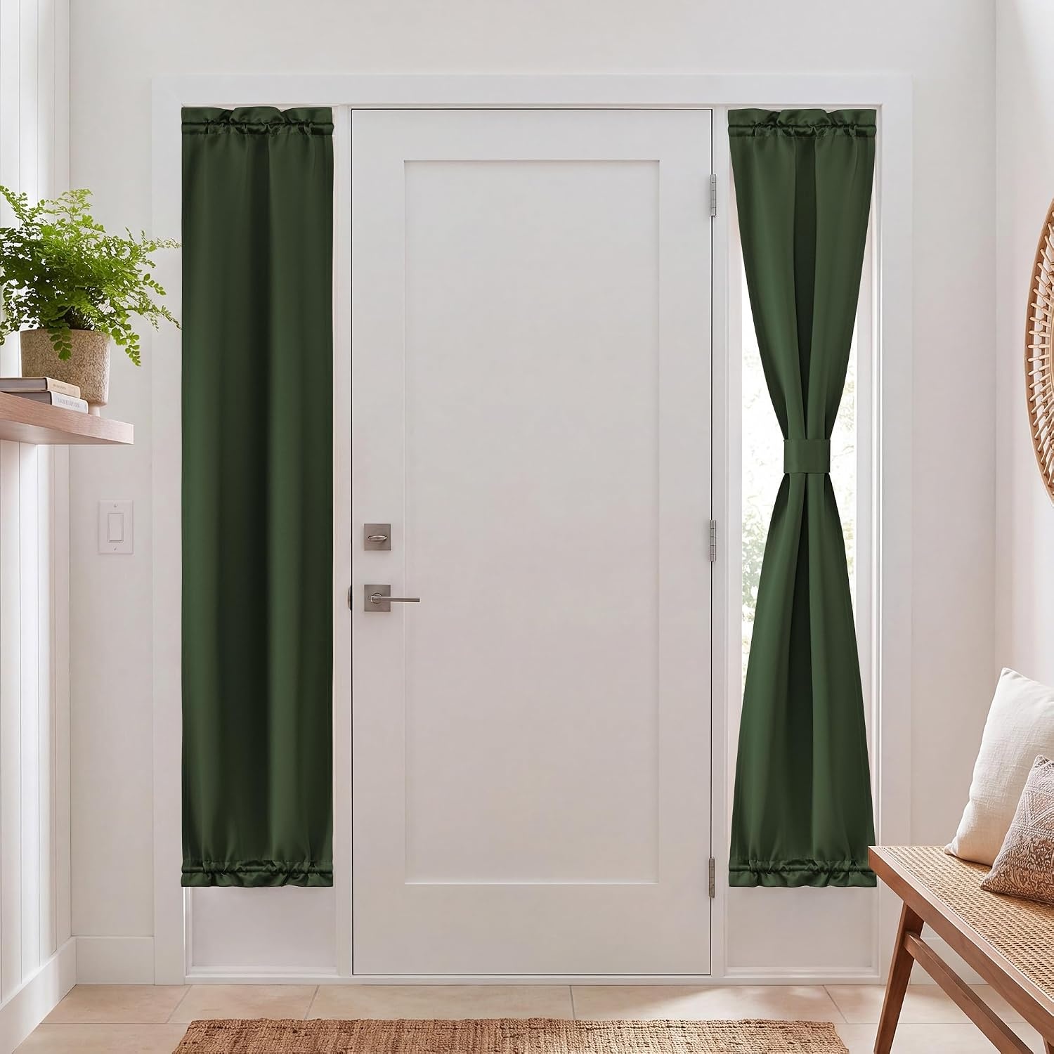 image:imageNICETOWN Stone Blue Blackout Door Curtains with Tieback for French WindowEmerald Green
