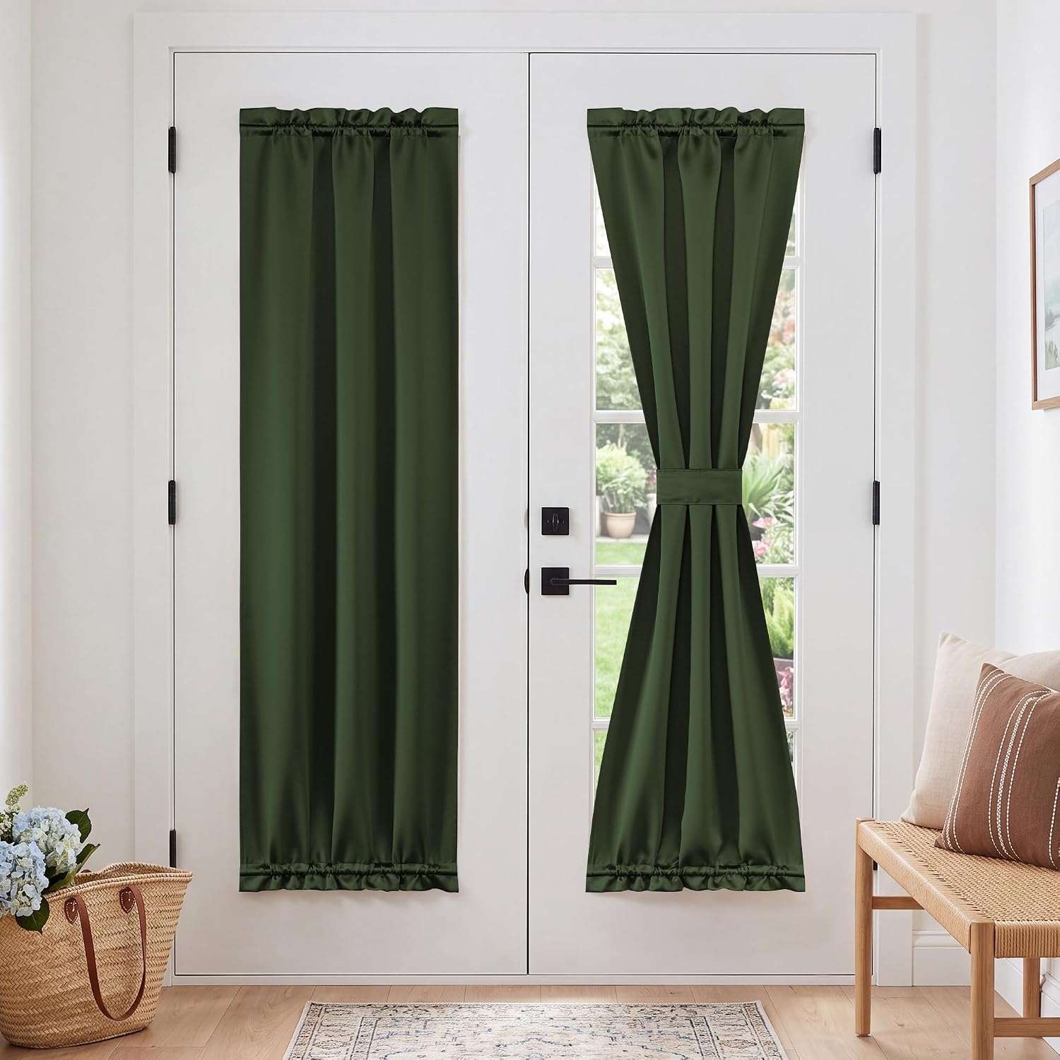 image:imageNICETOWN Stone Blue Blackout Door Curtains with Tieback for French WindowEmerald Green