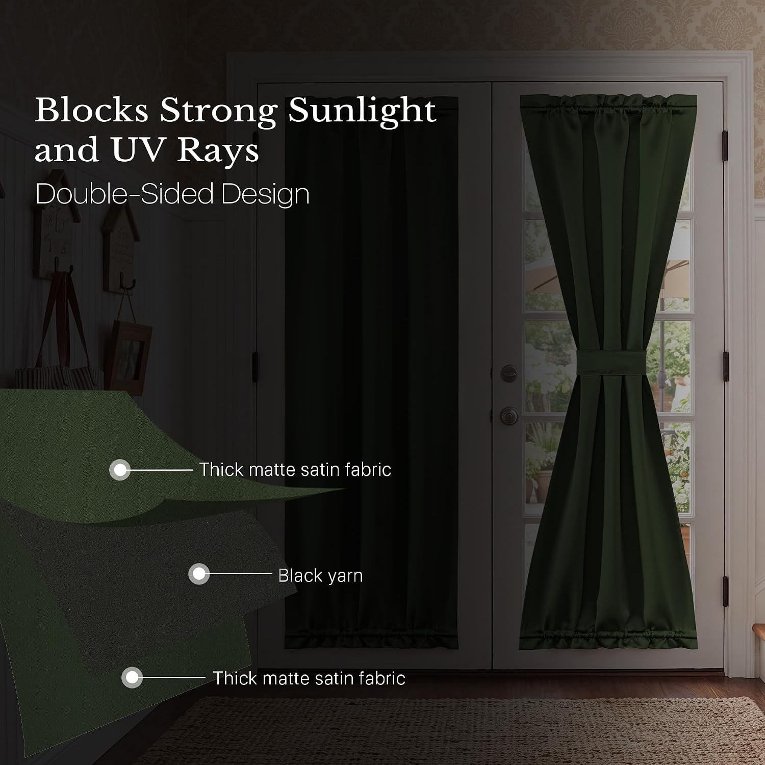image:imageNICETOWN Stone Blue Blackout Door Curtains with Tieback for French WindowEmerald Green