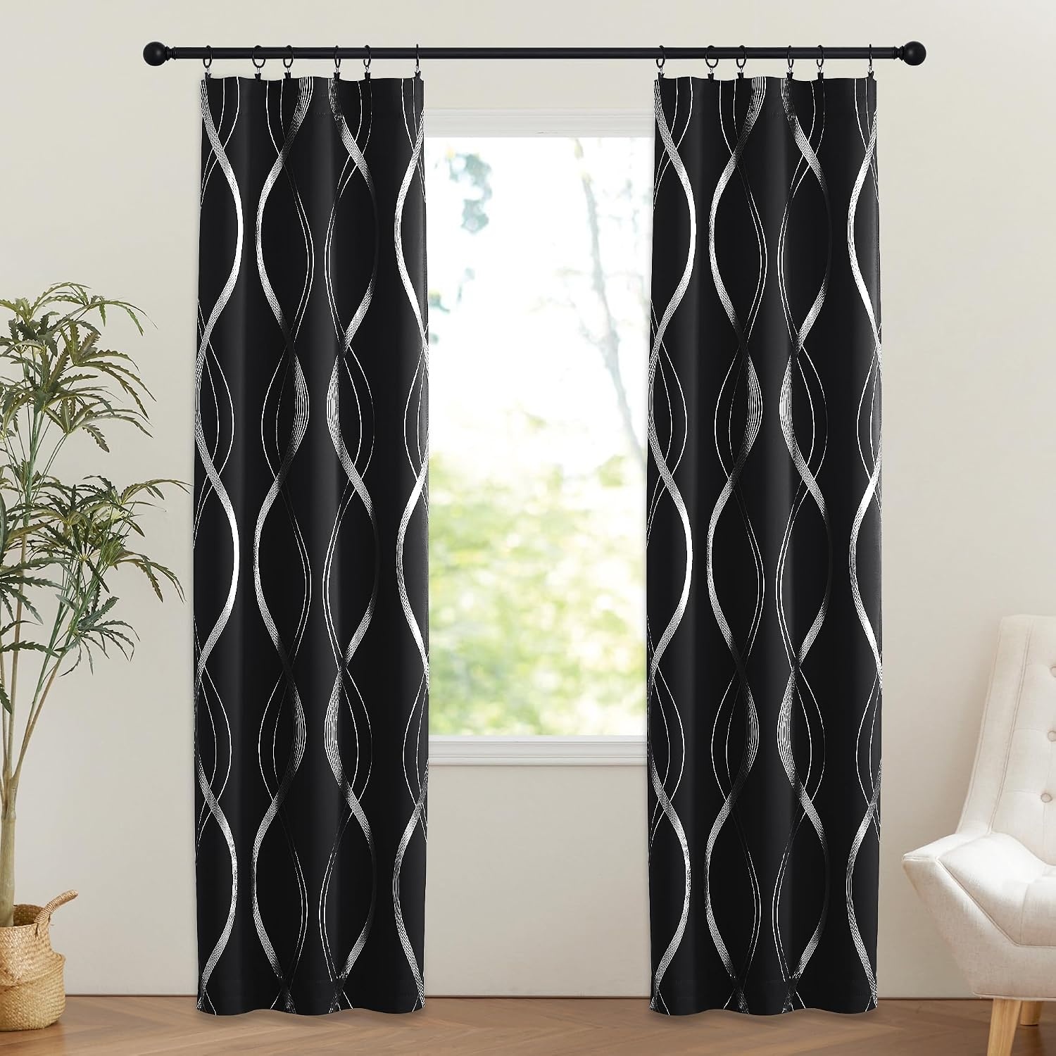 image:imageNICETOWN Stone Blue Blackout Door Curtains with Tieback for French WindowFoil Black
