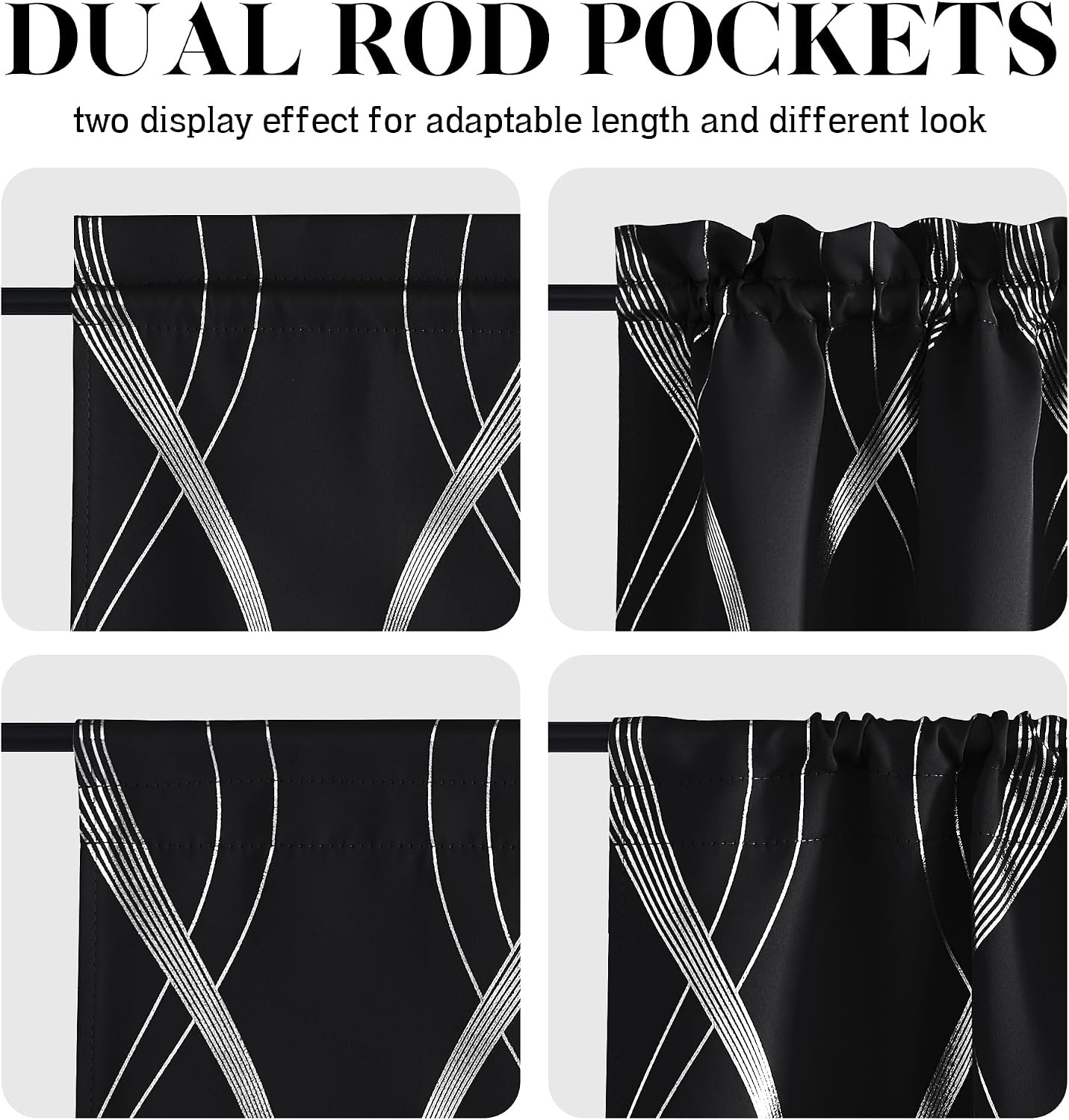 image:imageNICETOWN Stone Blue Blackout Door Curtains with Tieback for French WindowFoil Black