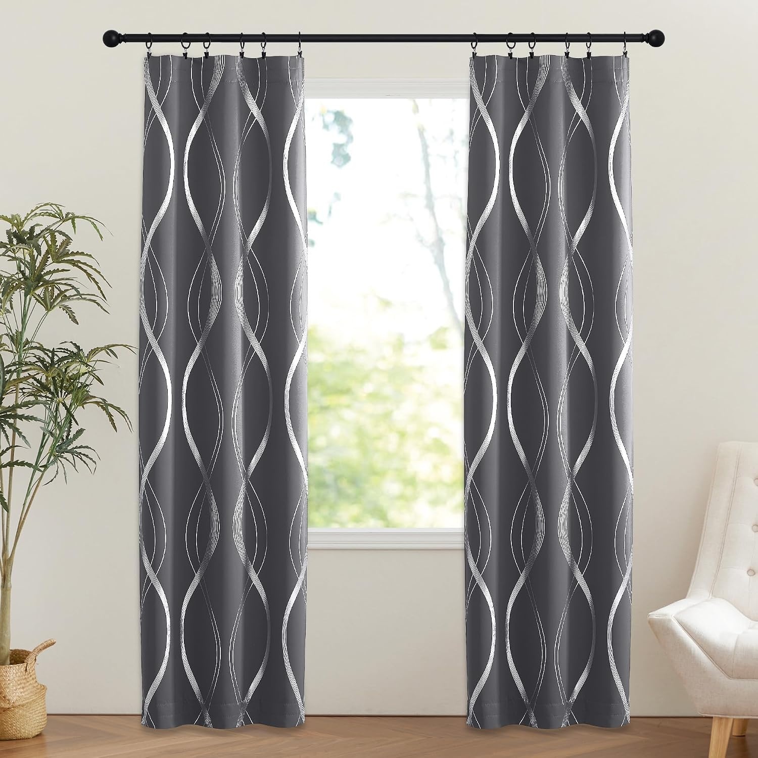 image:imageNICETOWN Stone Blue Blackout Door Curtains with Tieback for French WindowFoil Gray