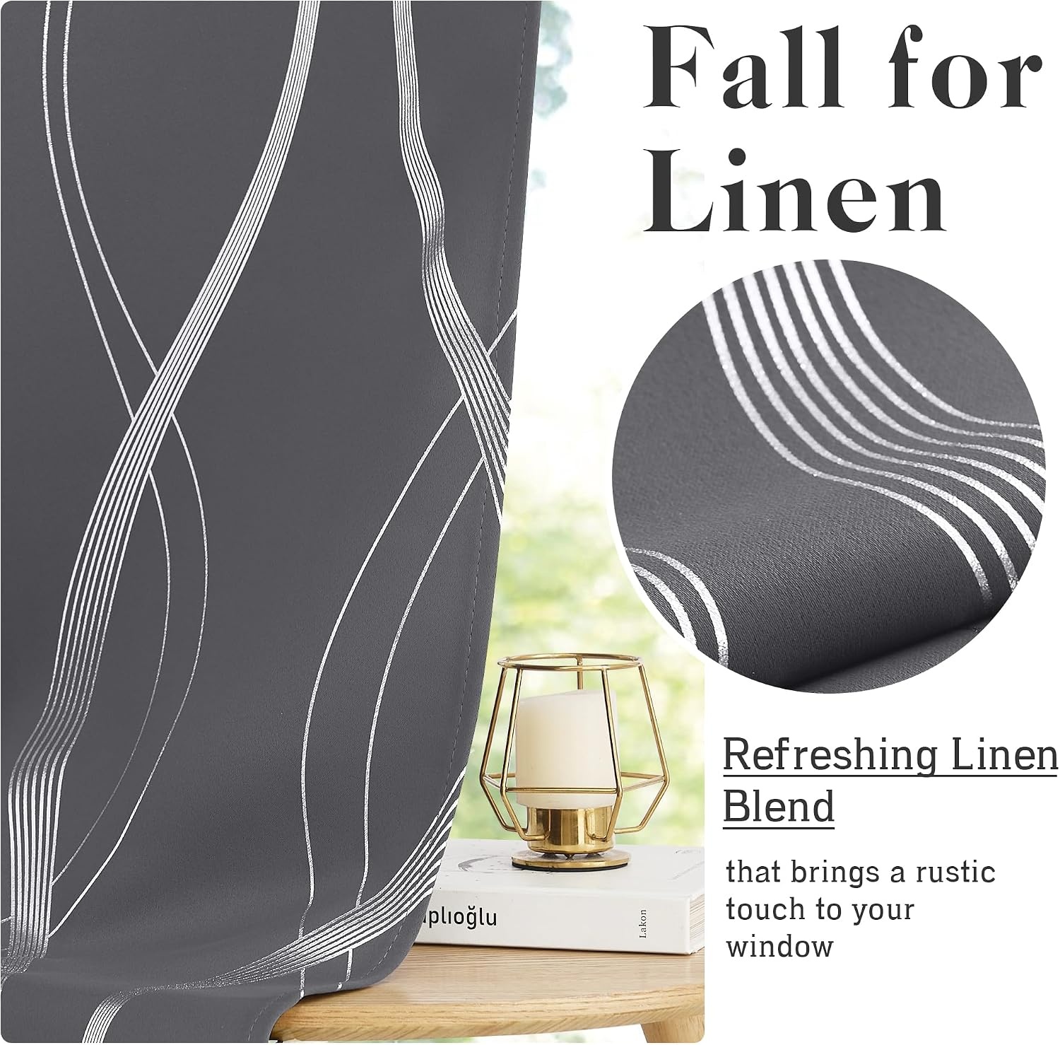 image:imageNICETOWN Stone Blue Blackout Door Curtains with Tieback for French WindowFoil Gray