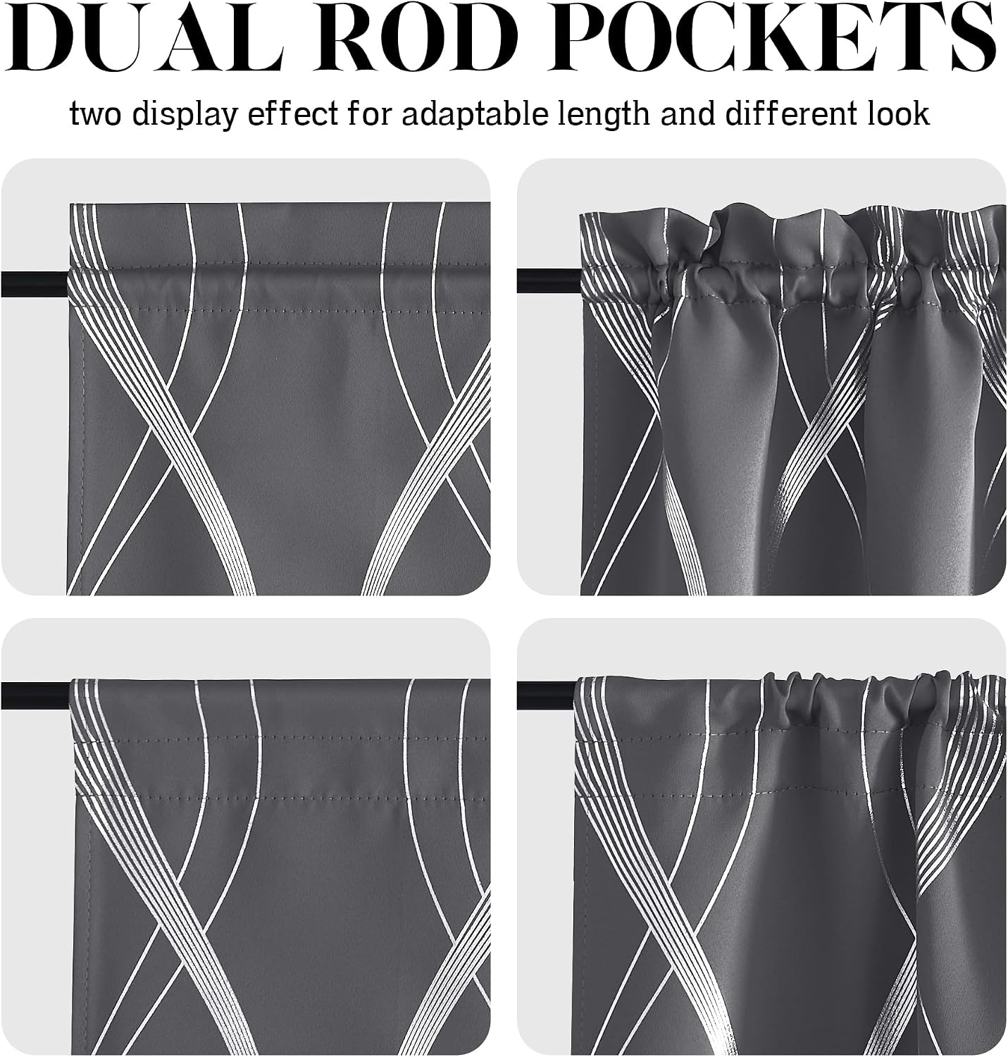 image:imageNICETOWN Stone Blue Blackout Door Curtains with Tieback for French WindowFoil Gray