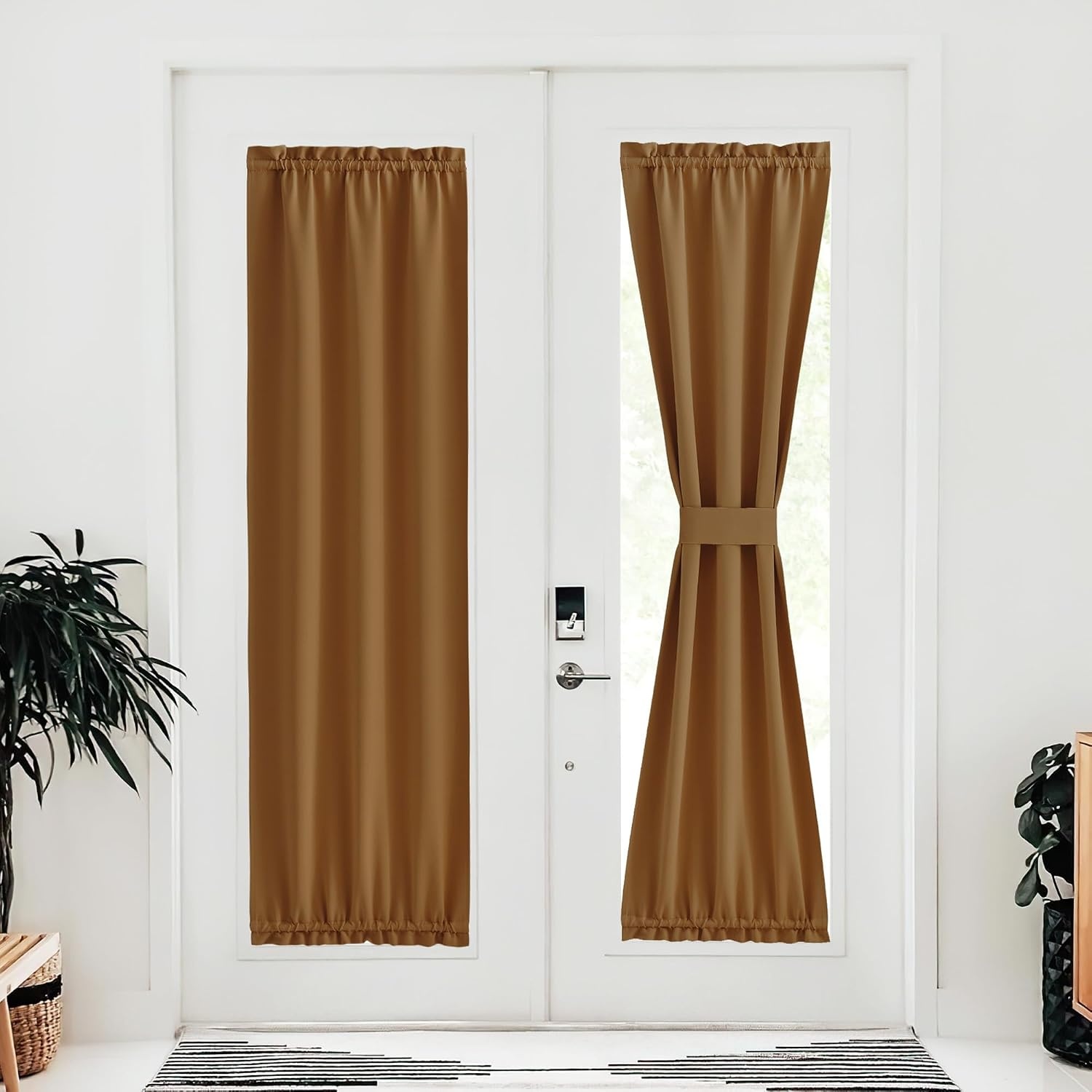 image:imageNICETOWN Stone Blue Blackout Door Curtains with Tieback for French WindowGold Brown