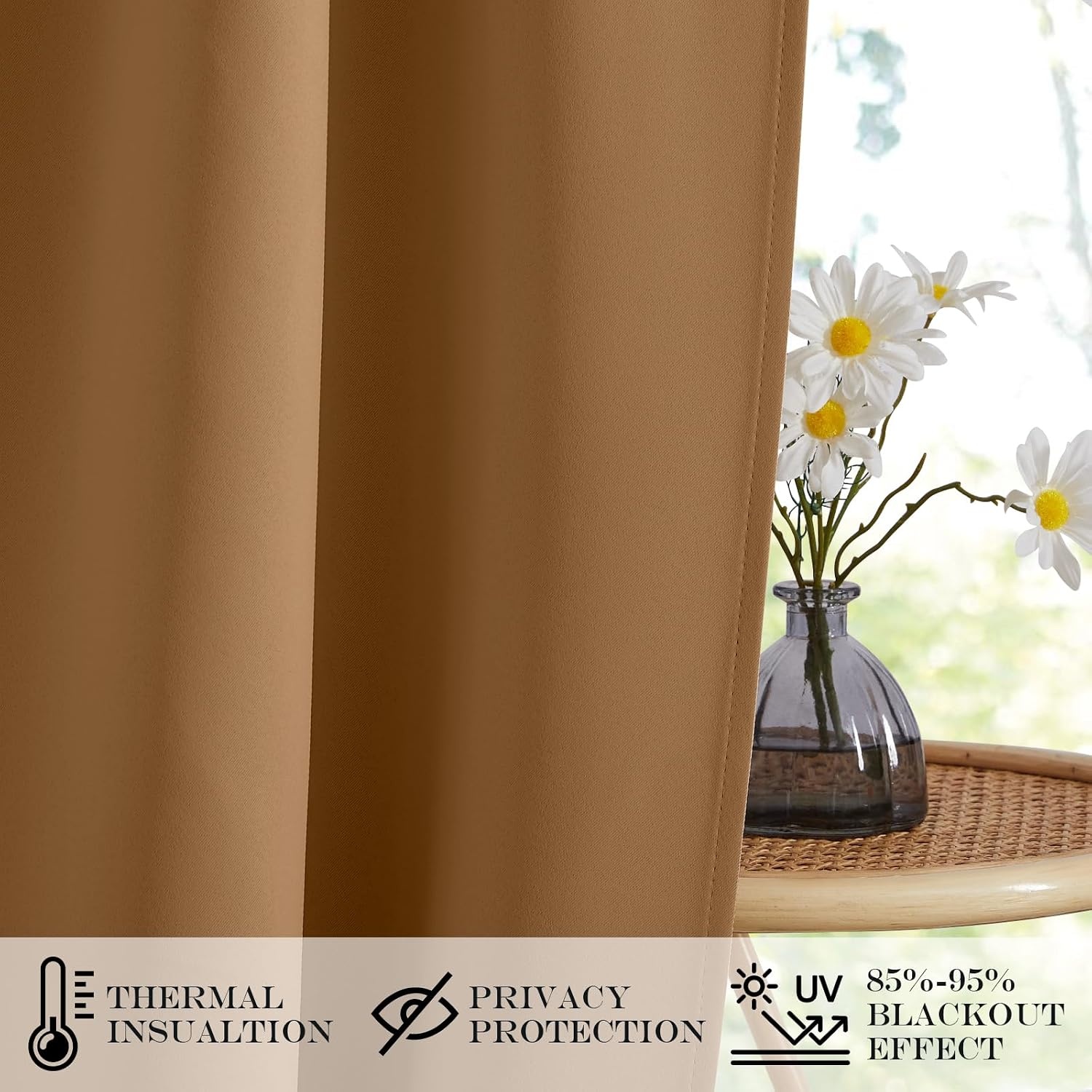 image:imageNICETOWN Stone Blue Blackout Door Curtains with Tieback for French WindowGold Brown