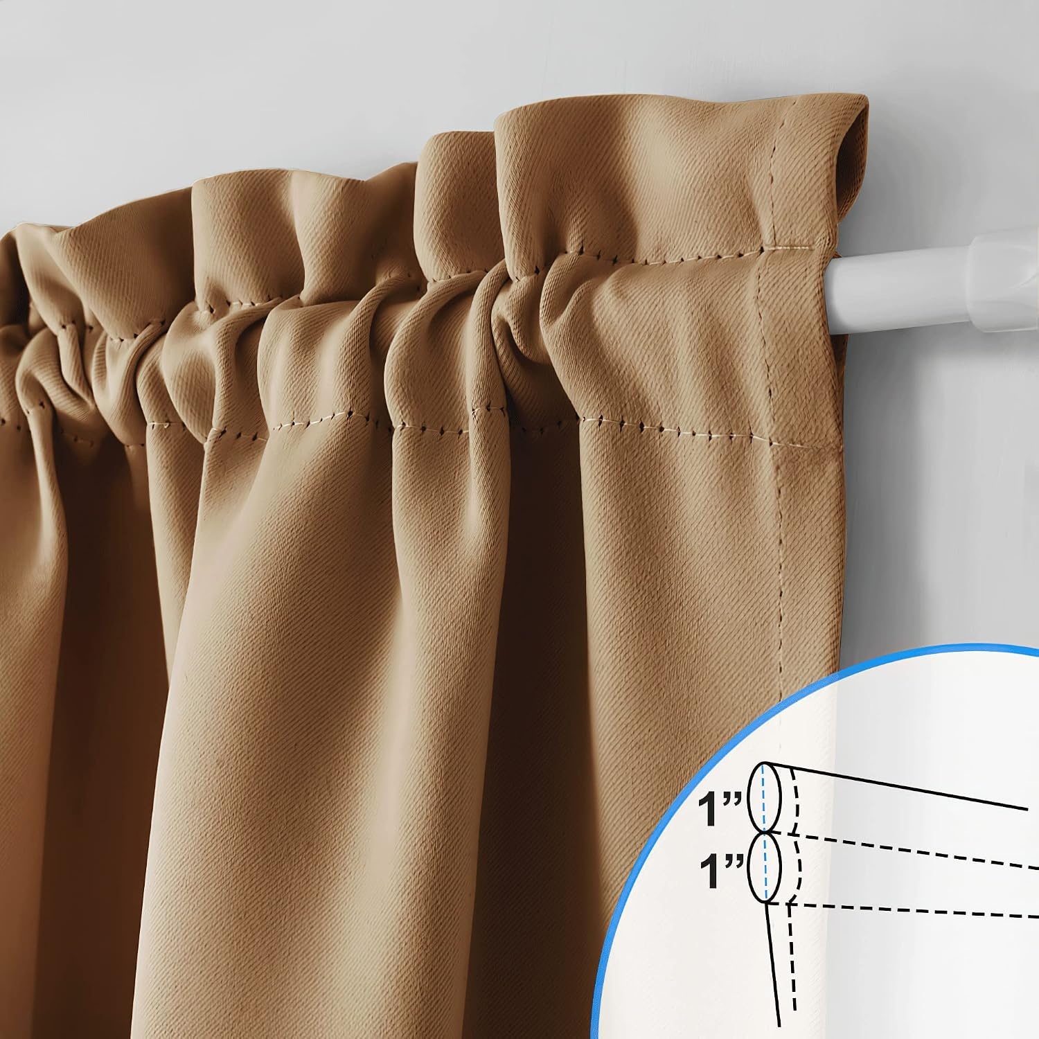 image:imageNICETOWN Stone Blue Blackout Door Curtains with Tieback for French WindowGold Brown