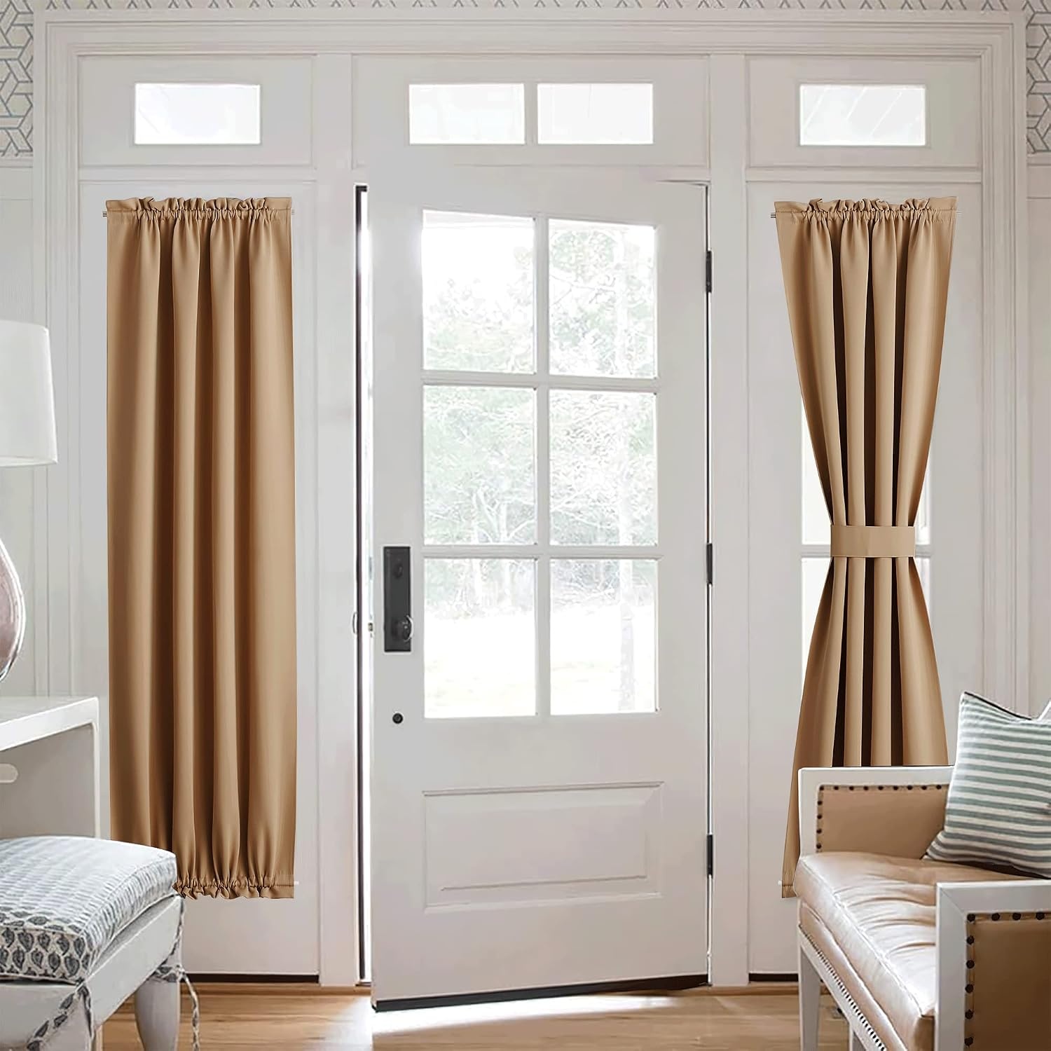 image:imageNICETOWN Stone Blue Blackout Door Curtains with Tieback for French WindowGold Brown