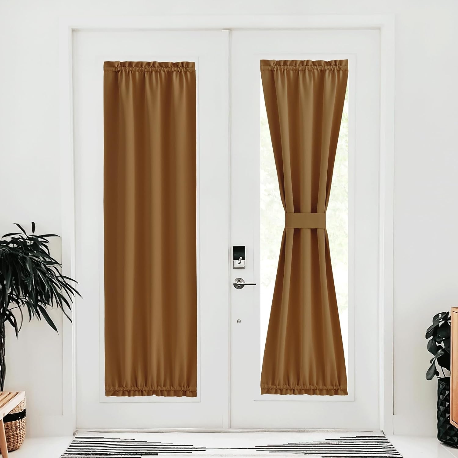 image:imageNICETOWN Stone Blue Blackout Door Curtains with Tieback for French WindowGold Brown