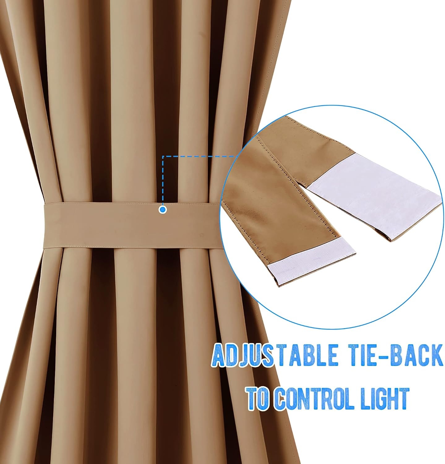 image:imageNICETOWN Stone Blue Blackout Door Curtains with Tieback for French WindowGold Brown