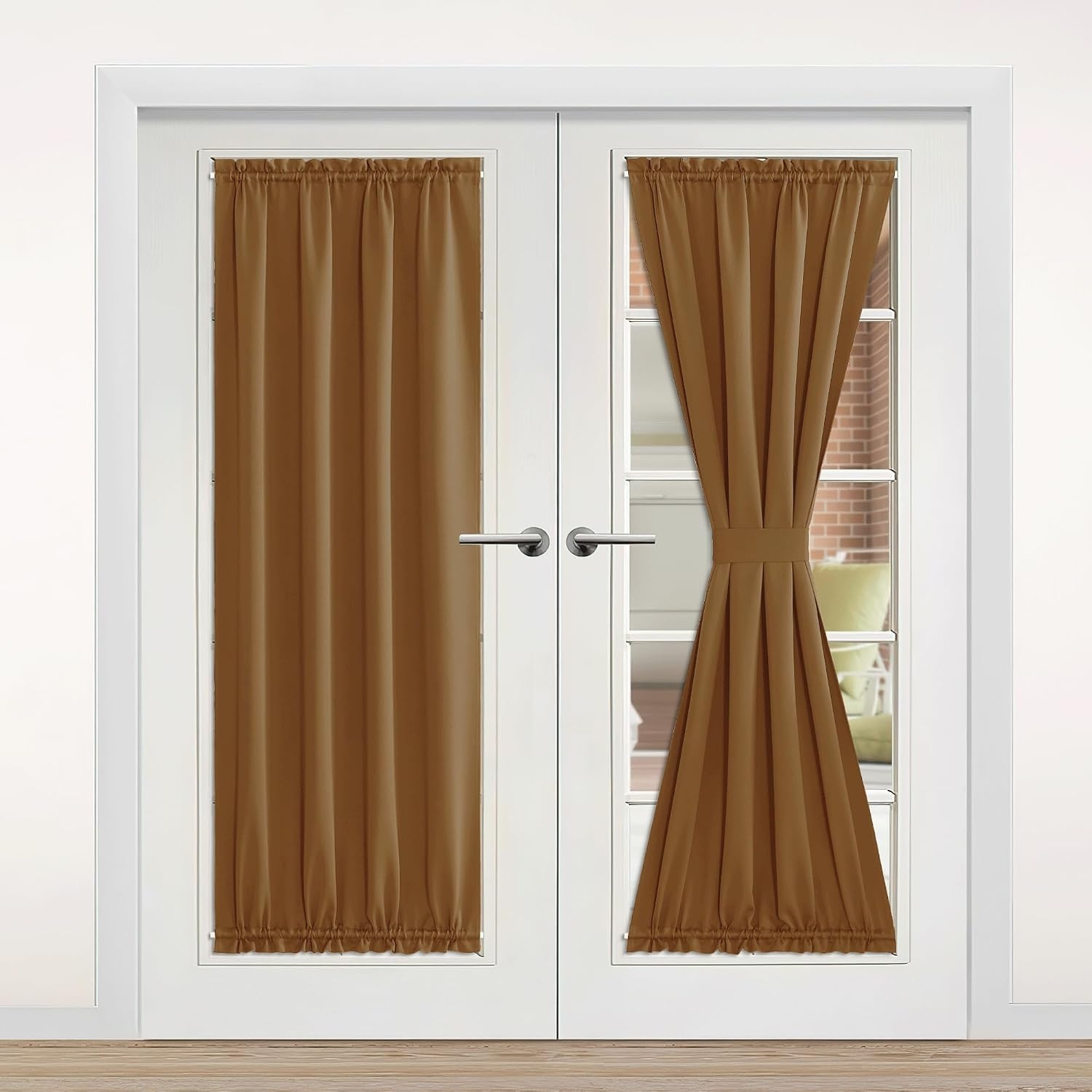 image:imageNICETOWN Stone Blue Blackout Door Curtains with Tieback for French WindowGold Brown