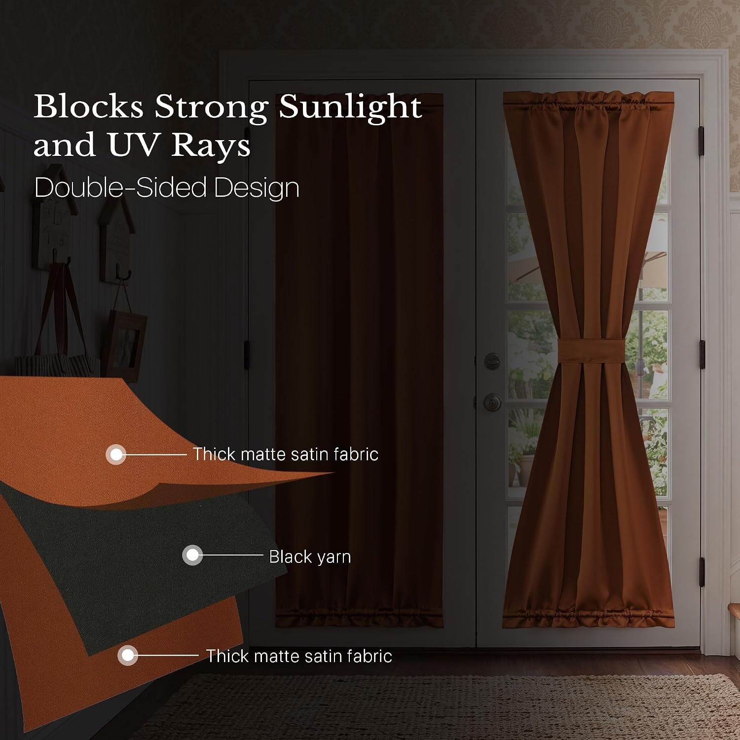 image:imageNICETOWN Stone Blue Blackout Door Curtains with Tieback for French WindowGolden Brown