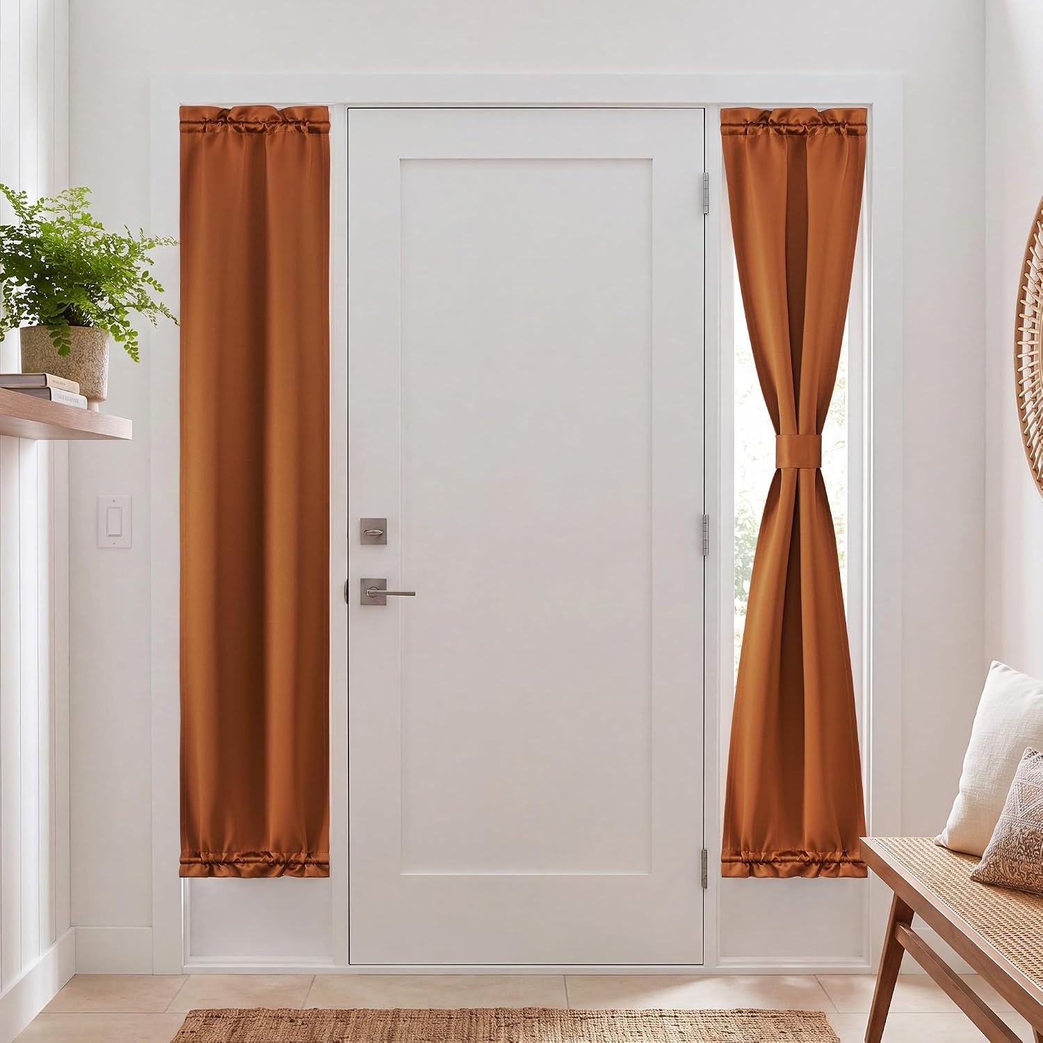 image:imageNICETOWN Stone Blue Blackout Door Curtains with Tieback for French WindowGolden Brown