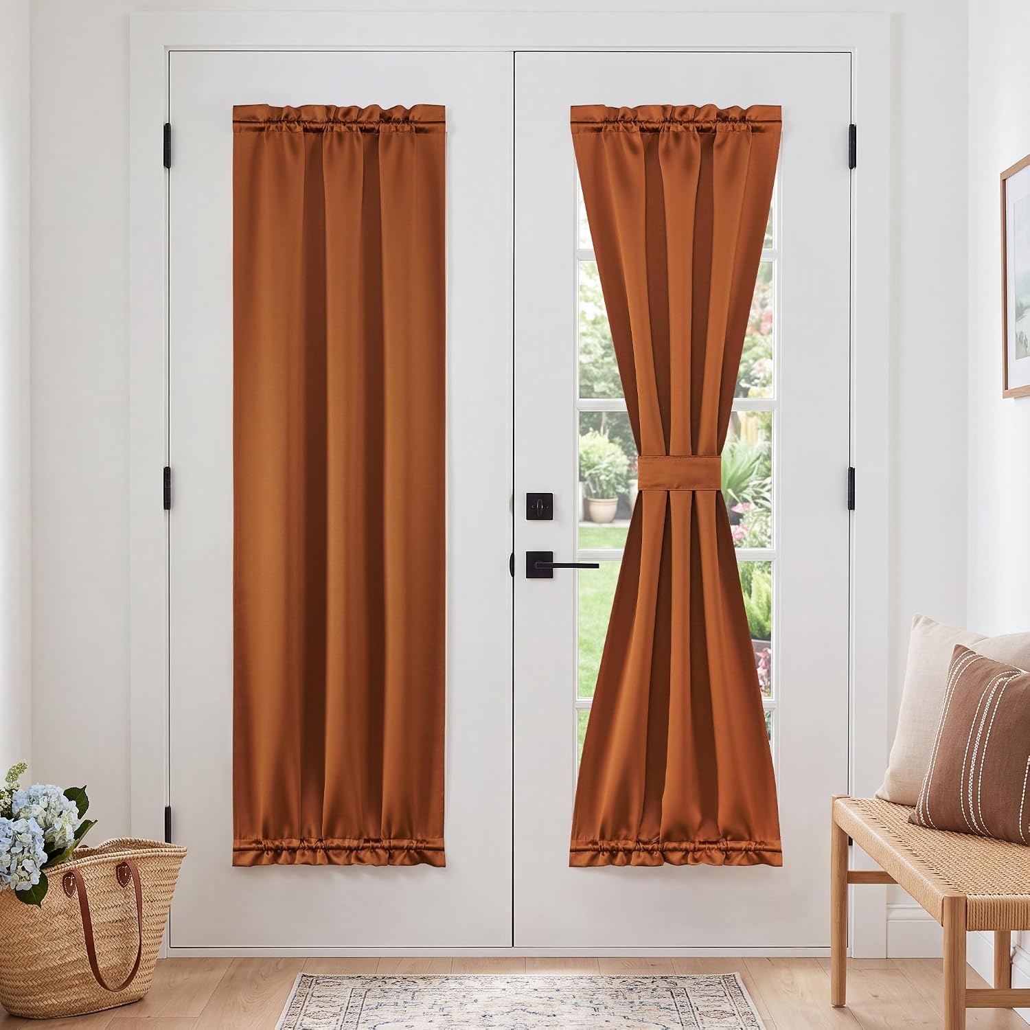 image:imageNICETOWN Stone Blue Blackout Door Curtains with Tieback for French WindowGolden Brown