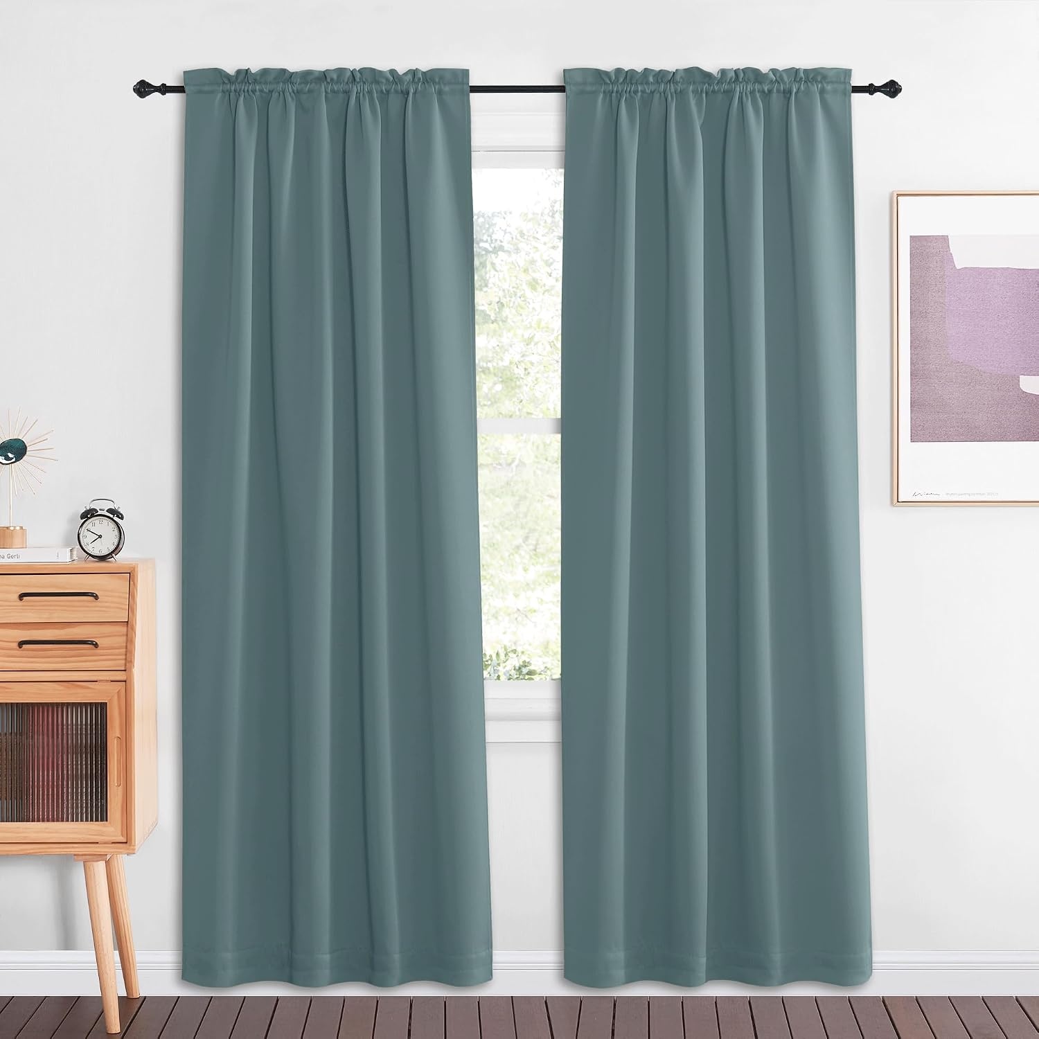 image:imageNICETOWN Stone Blue Blackout Door Curtains with Tieback for French WindowGreyish Blue