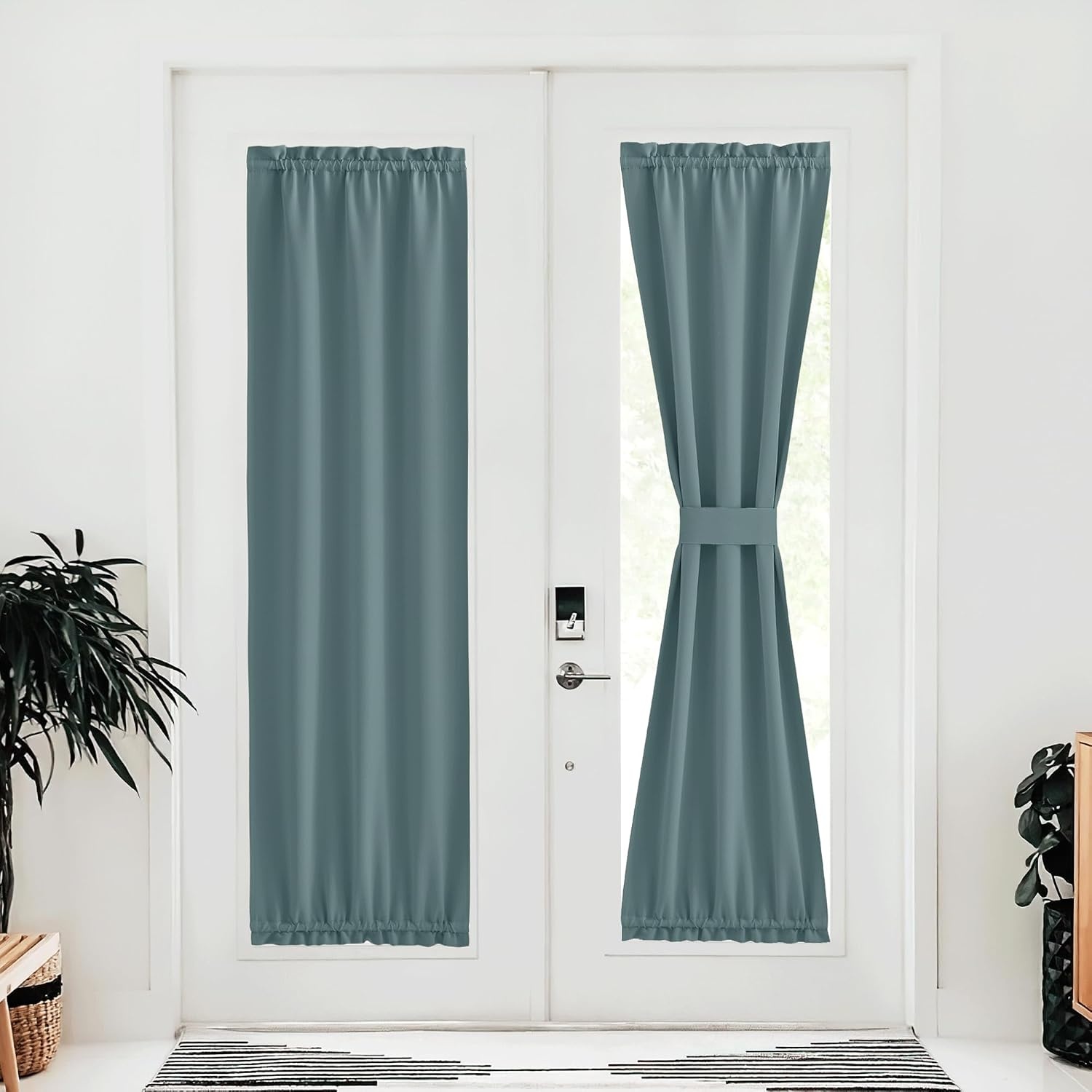 image:imageNICETOWN Stone Blue Blackout Door Curtains with Tieback for French WindowGreyish Blue
