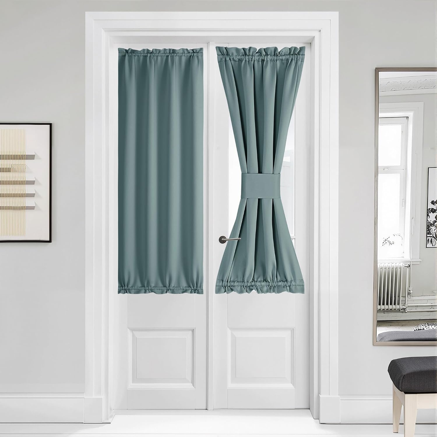 image:imageNICETOWN Stone Blue Blackout Door Curtains with Tieback for French WindowGreyish Blue