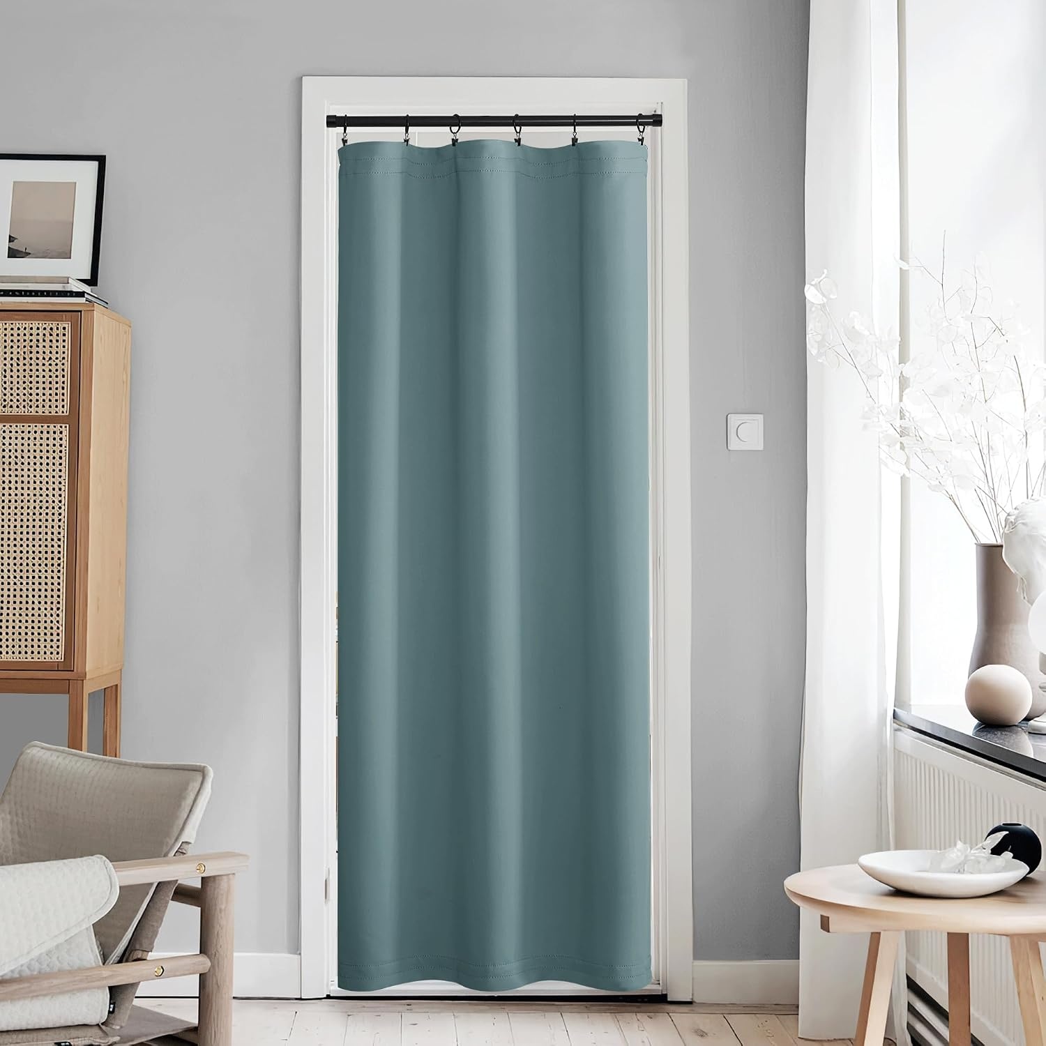 image:imageNICETOWN Stone Blue Blackout Door Curtains with Tieback for French WindowGreyish Blue