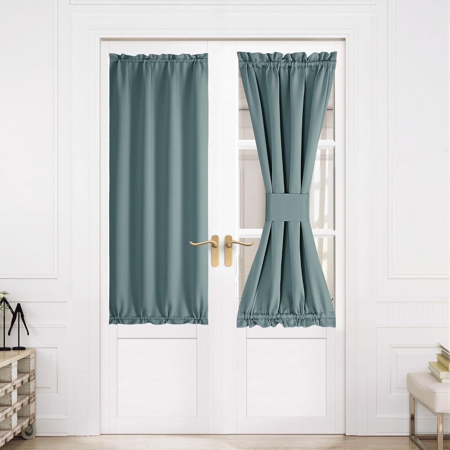 image:imageNICETOWN Stone Blue Blackout Door Curtains with Tieback for French WindowGreyish Blue