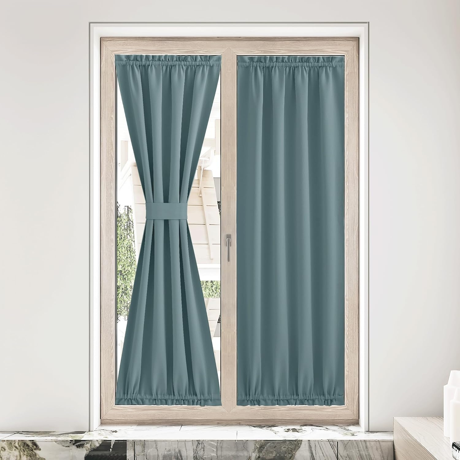 image:imageNICETOWN Stone Blue Blackout Door Curtains with Tieback for French WindowGreyish Blue