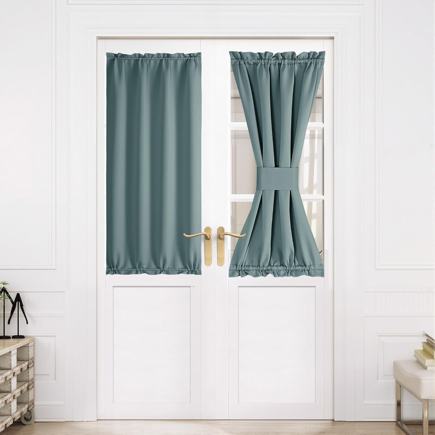 image:imageNICETOWN Stone Blue Blackout Door Curtains with Tieback for French WindowGreyish Blue