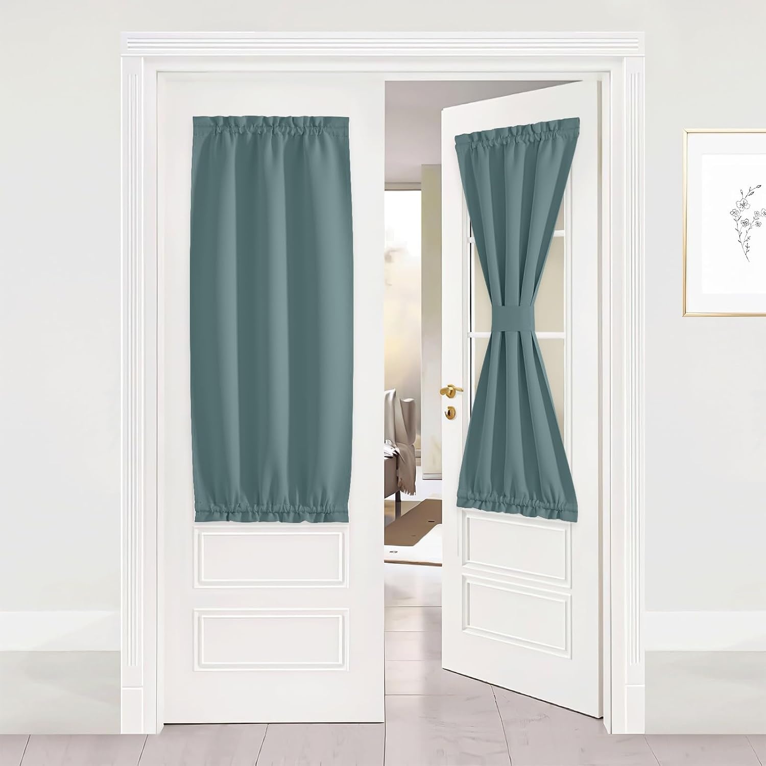 image:imageNICETOWN Stone Blue Blackout Door Curtains with Tieback for French WindowGreyish Blue