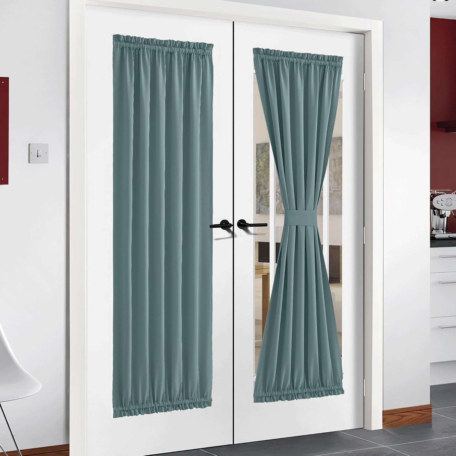 image:imageNICETOWN Stone Blue Blackout Door Curtains with Tieback for French WindowGreyish Blue