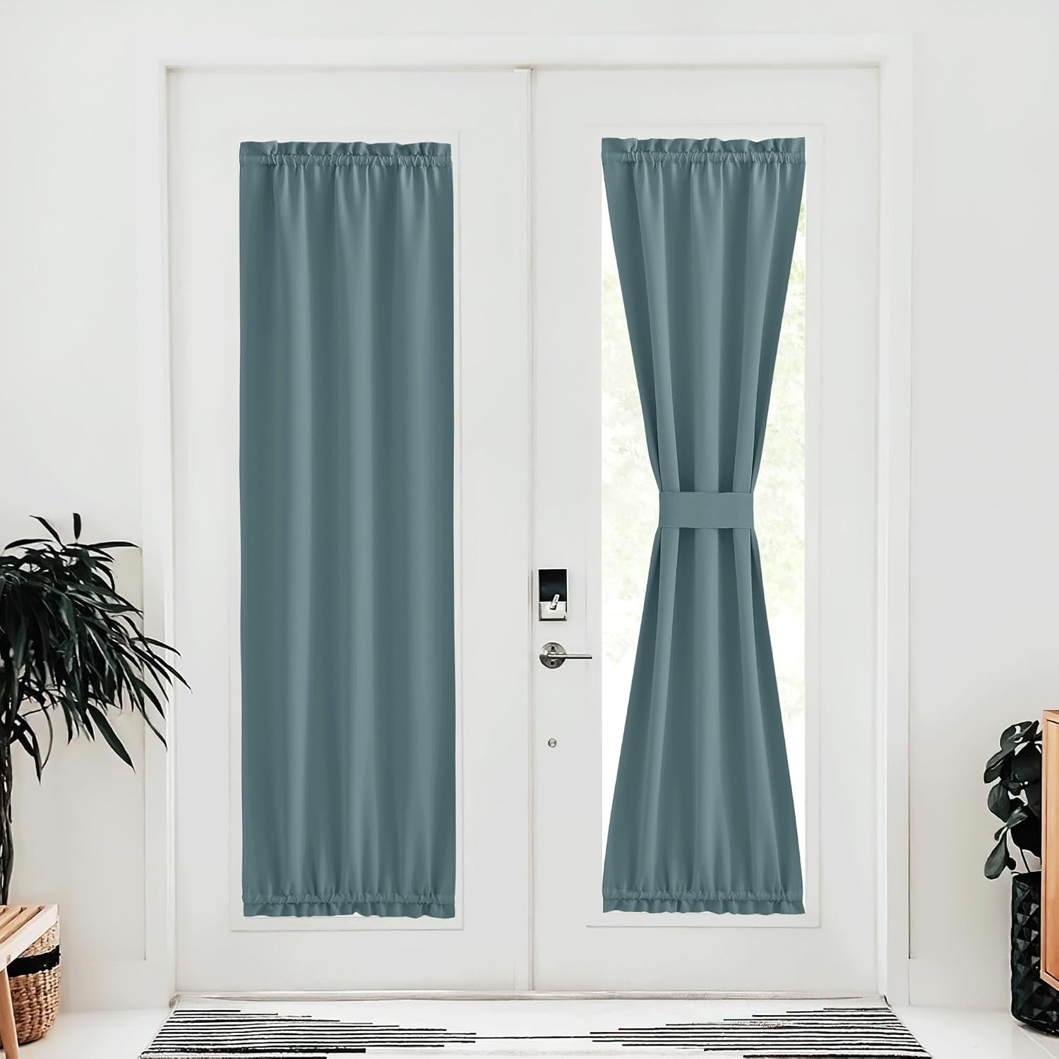image:imageNICETOWN Stone Blue Blackout Door Curtains with Tieback for French WindowGreyish Blue