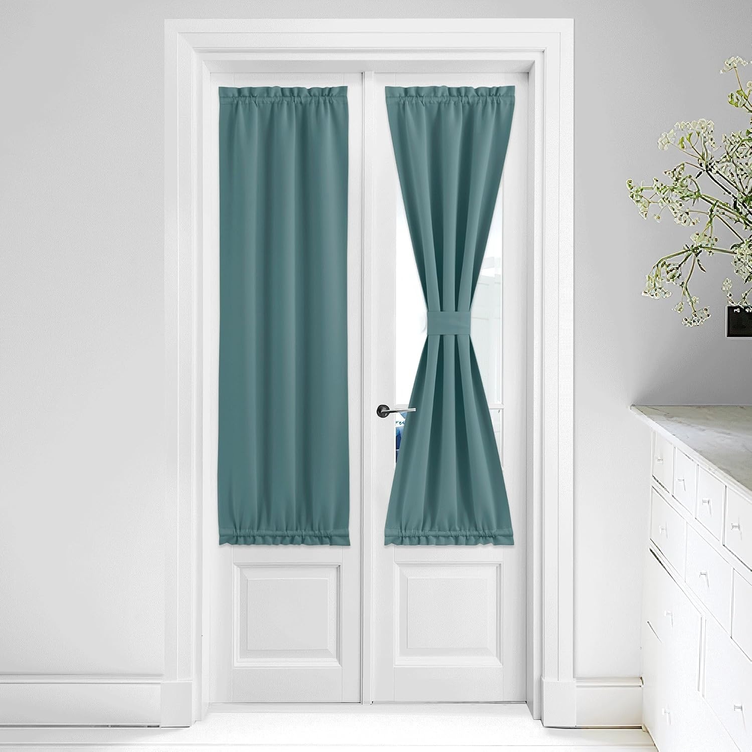 image:imageNICETOWN Stone Blue Blackout Door Curtains with Tieback for French WindowGreyish Blue