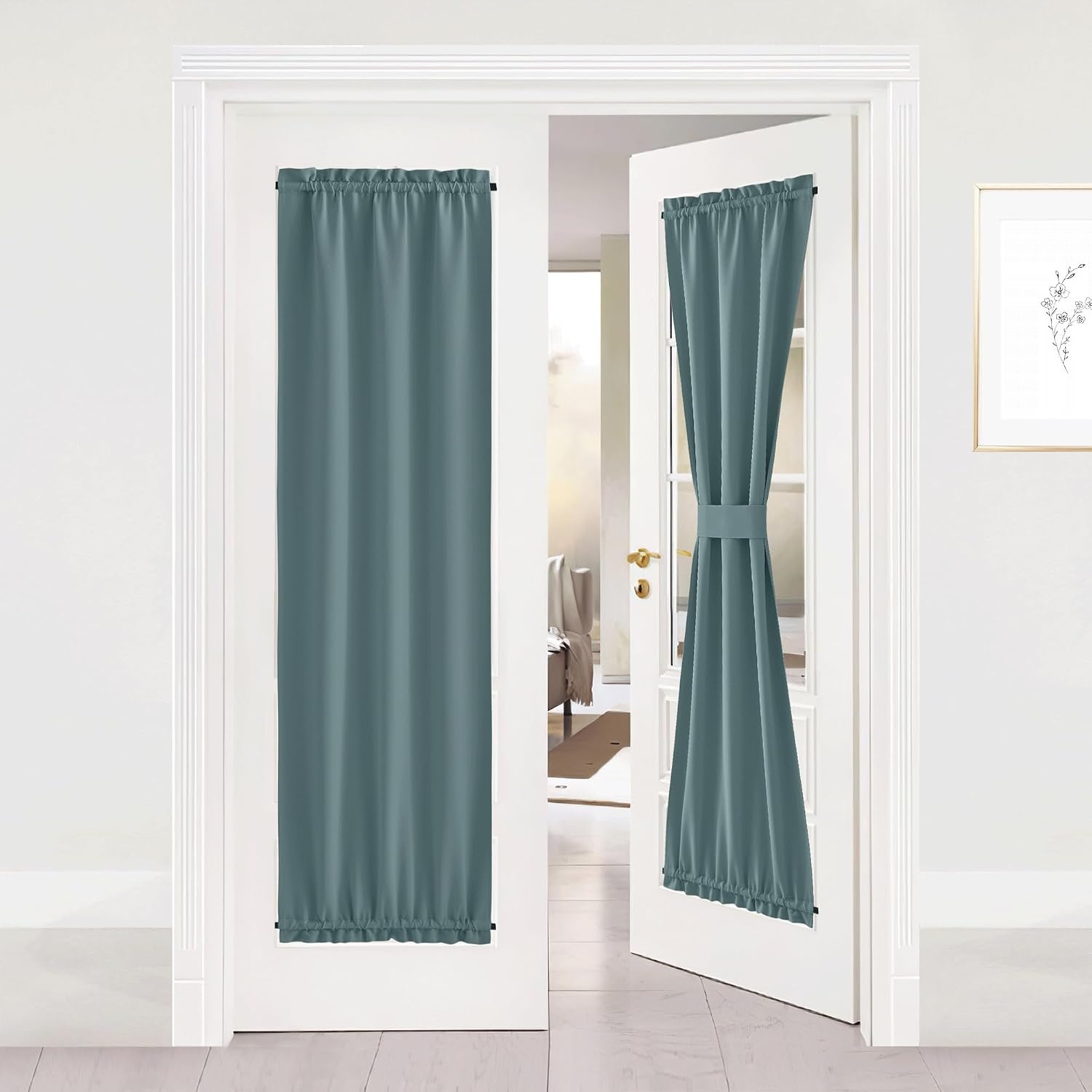 image:imageNICETOWN Stone Blue Blackout Door Curtains with Tieback for French WindowGreyish Blue