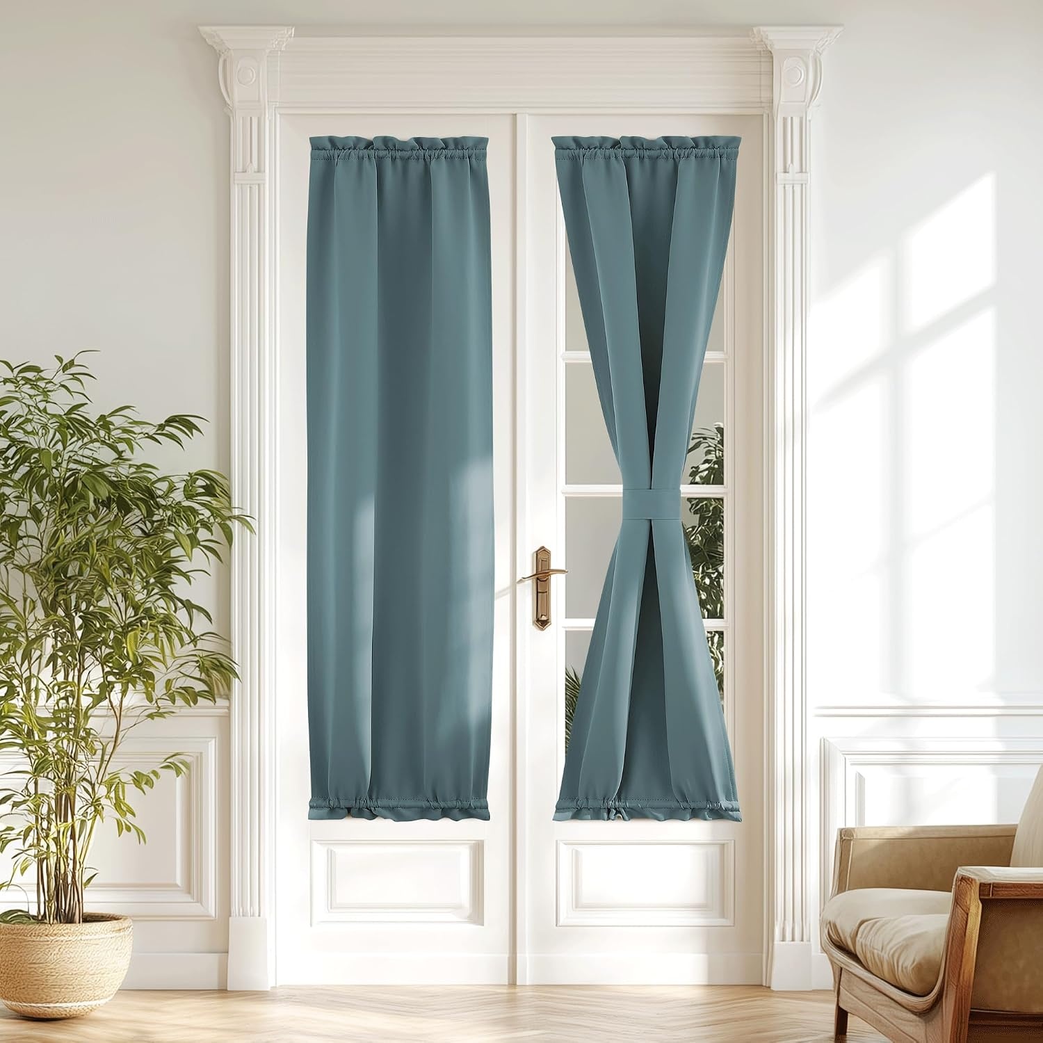 image:imageNICETOWN Stone Blue Blackout Door Curtains with Tieback for French WindowGreyish Blue