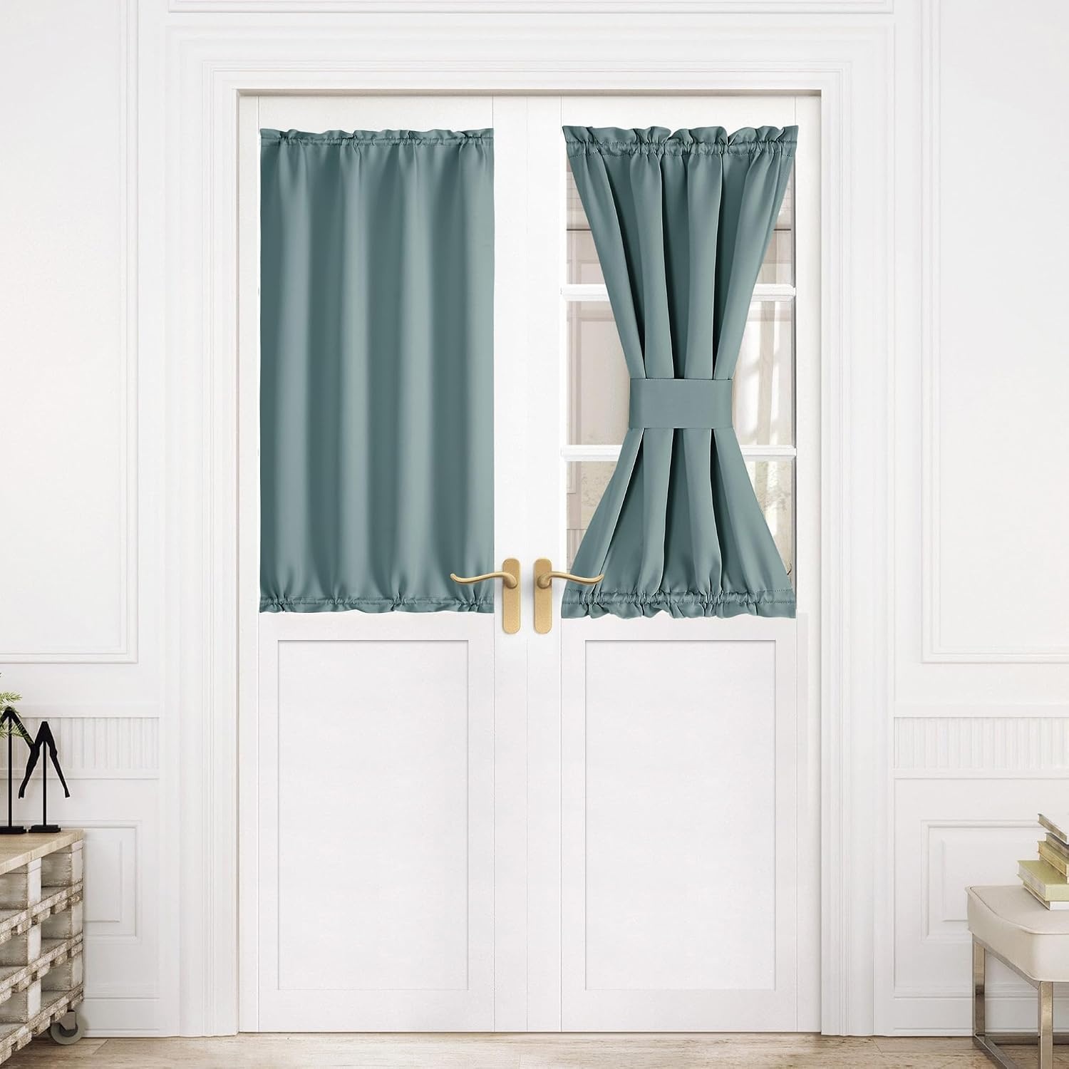 image:imageNICETOWN Stone Blue Blackout Door Curtains with Tieback for French WindowGreyish Blue